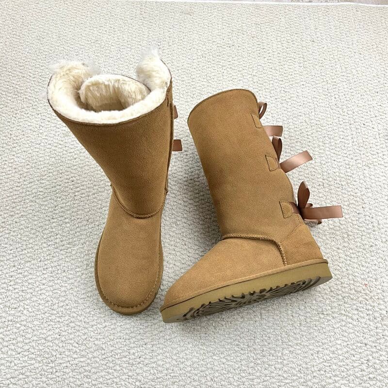 Bottes de neige mi-mollet à plateforme multi-nœuds pour femmes, collection 2026, chaudes, doublées de peluche, faciles à enfiler.