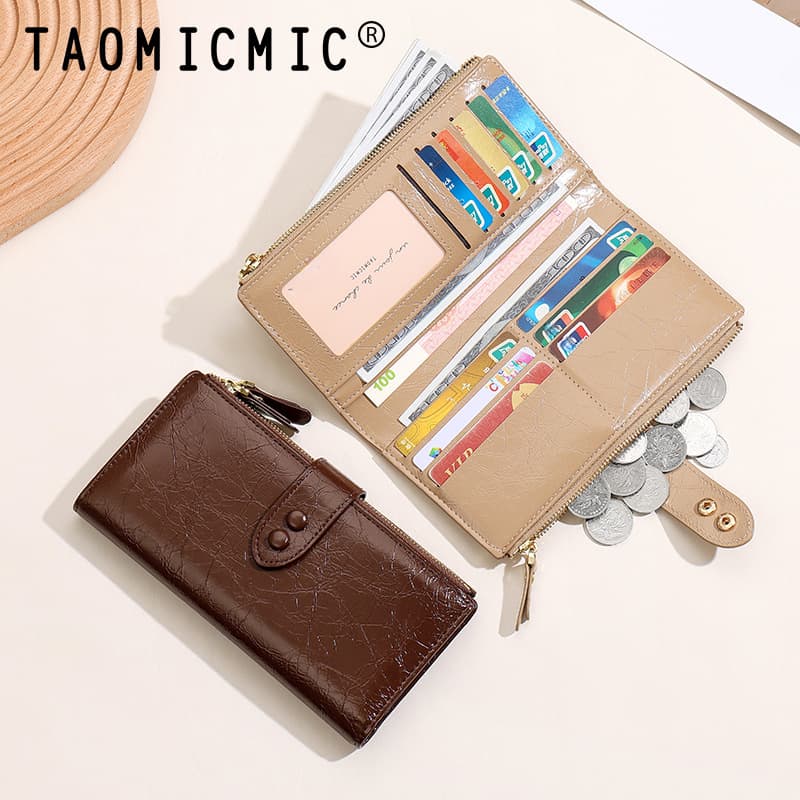 Portefeuille pour femme, grande capacité avec plusieurs emplacements pour cartes, pochette à double pli et double fermeture éclair, porte-monnaie, pince à billets, 6 couleurs disponibles