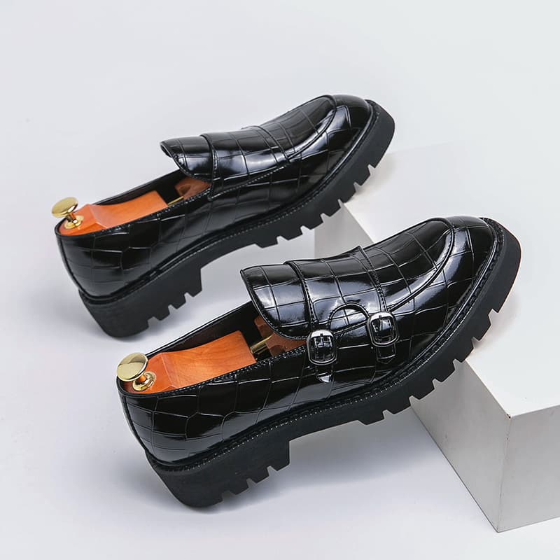 Men's British Style Chunky Sole Round Toe Loafers - Breathable PU Leather Casual Work Shoes For Wedding & Business Occasions​