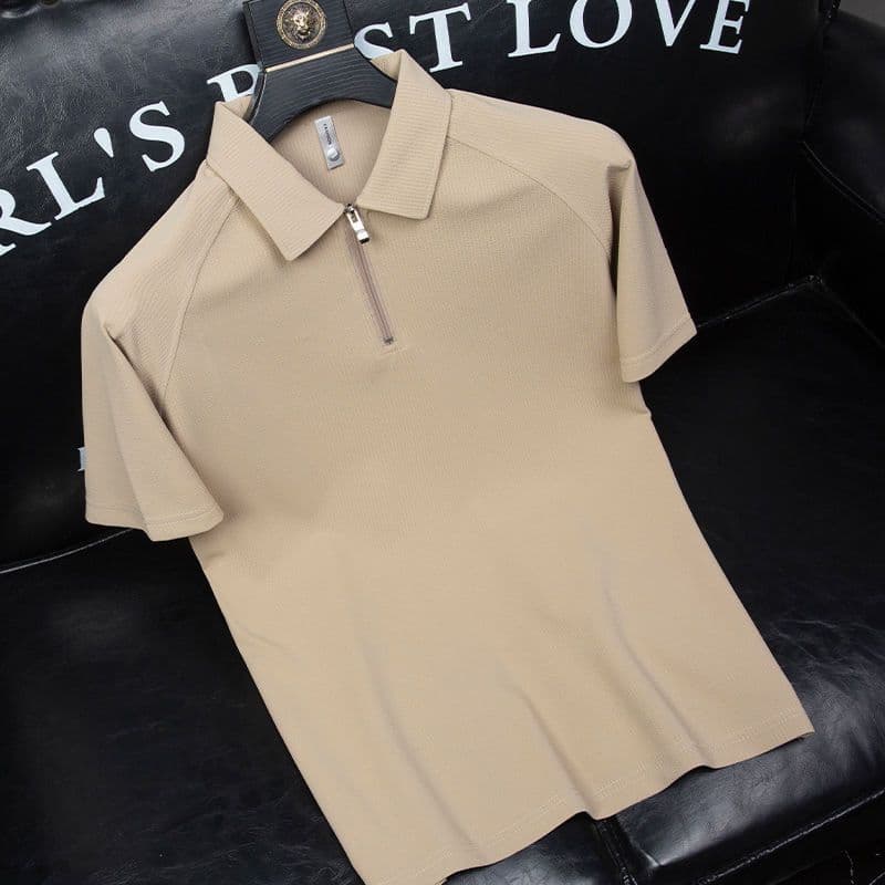 men's Casual Short Sleeved Summer Thin Half Zip Trendy Polo Shirt, Slim Fit Flip Collar T-shirt Trend