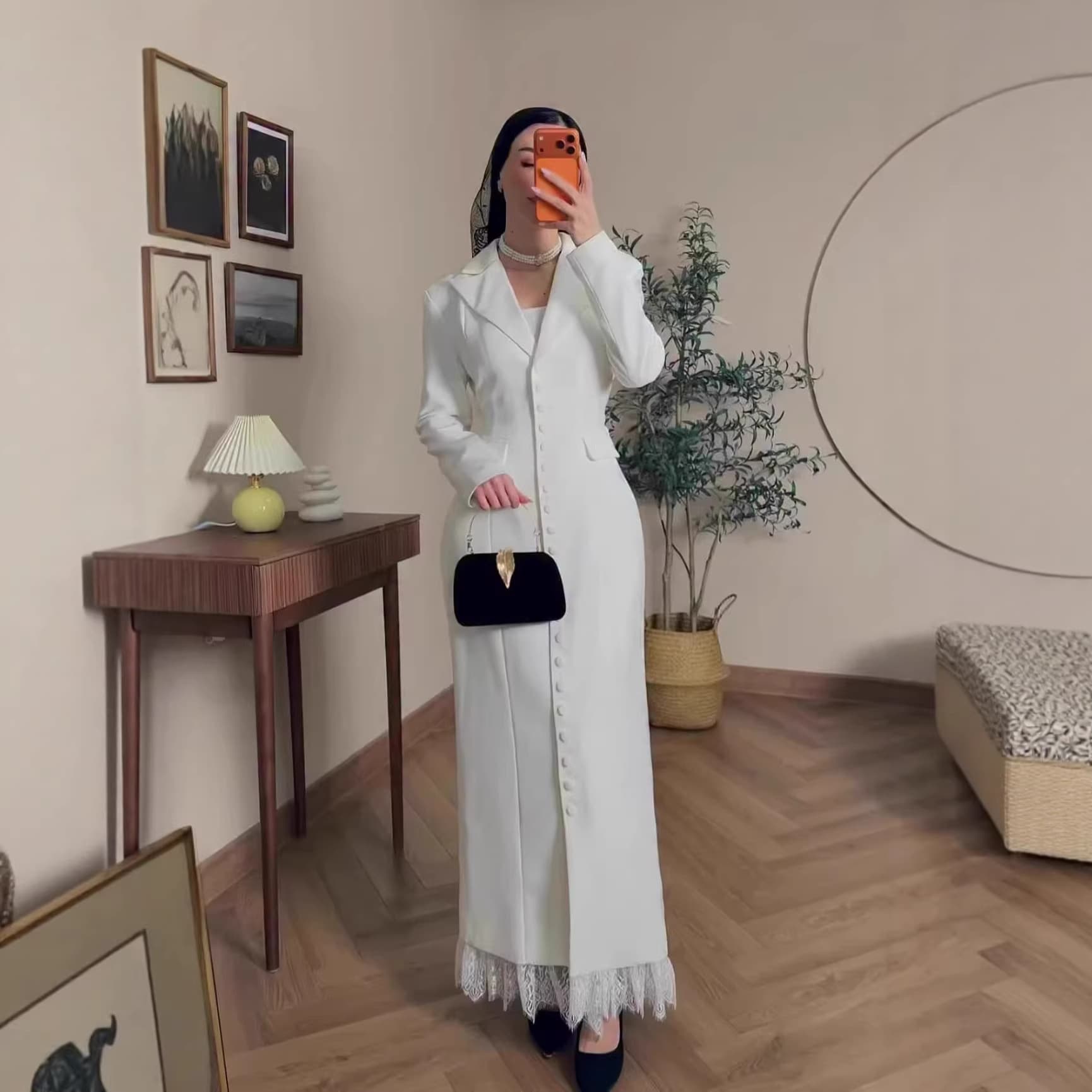 Modest Abaya Dress/Muslim Dress Women Elegant Bodycon Dress For Women - Slim Fit Cotton Blend Maxi Dress With Button Front Detail (White, S-XXL)