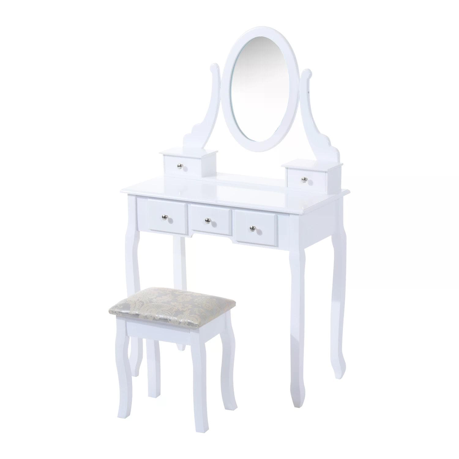 HOMCOM Coiffeuse Tabouret Style Baroque Blanc Élégant Chambre/Dressing Aosom France