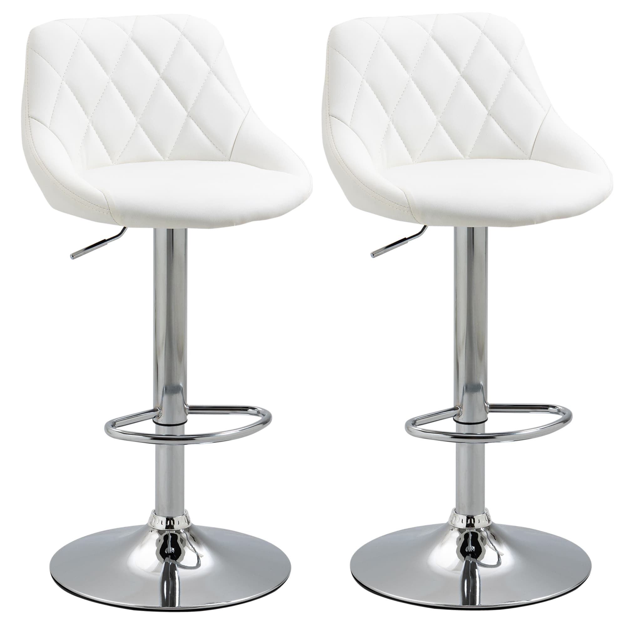 HOMCOM Jeu de 2 tabourets de bar pivotants à hauteur réglable 51,5x48x83-104 cm blanc