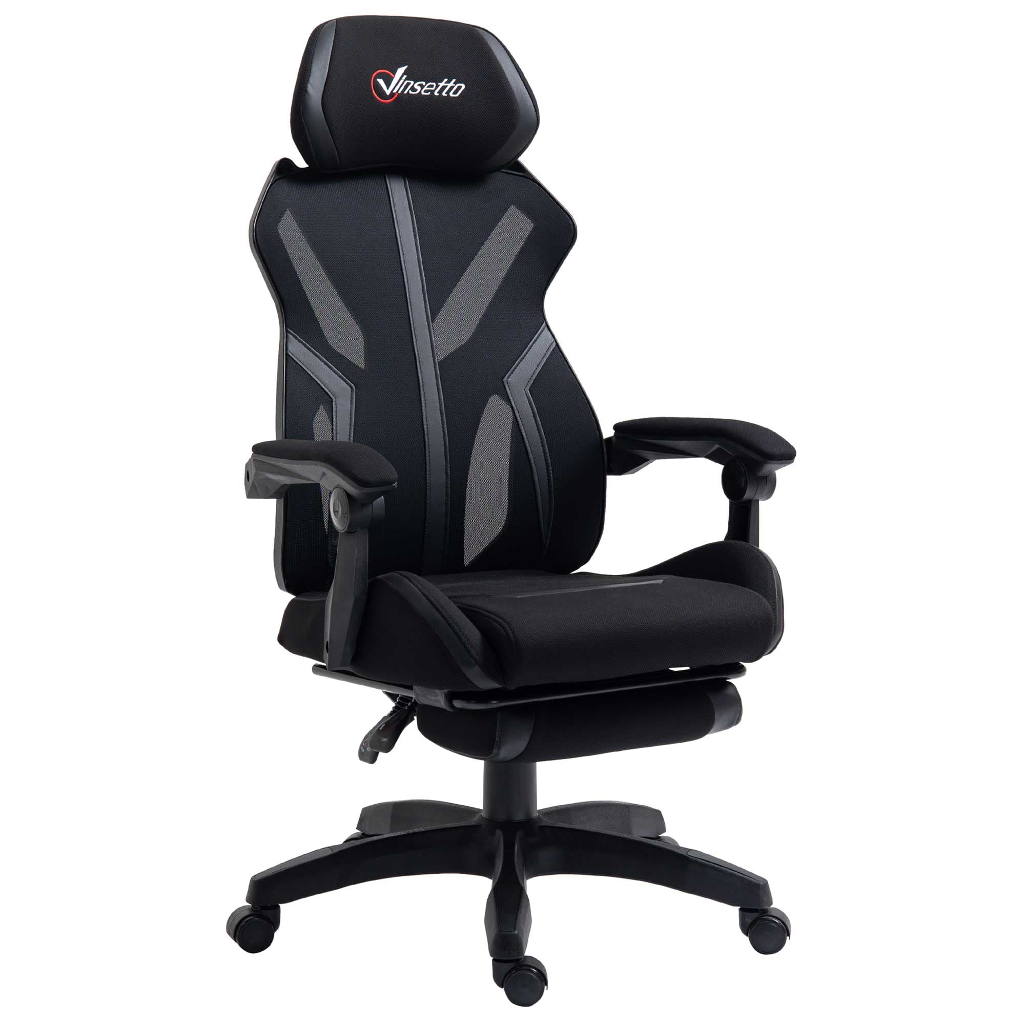 Vinsetto Chaise de jeu pivotante avec repose-pieds rétractable 65x65x119-129 cm Noir