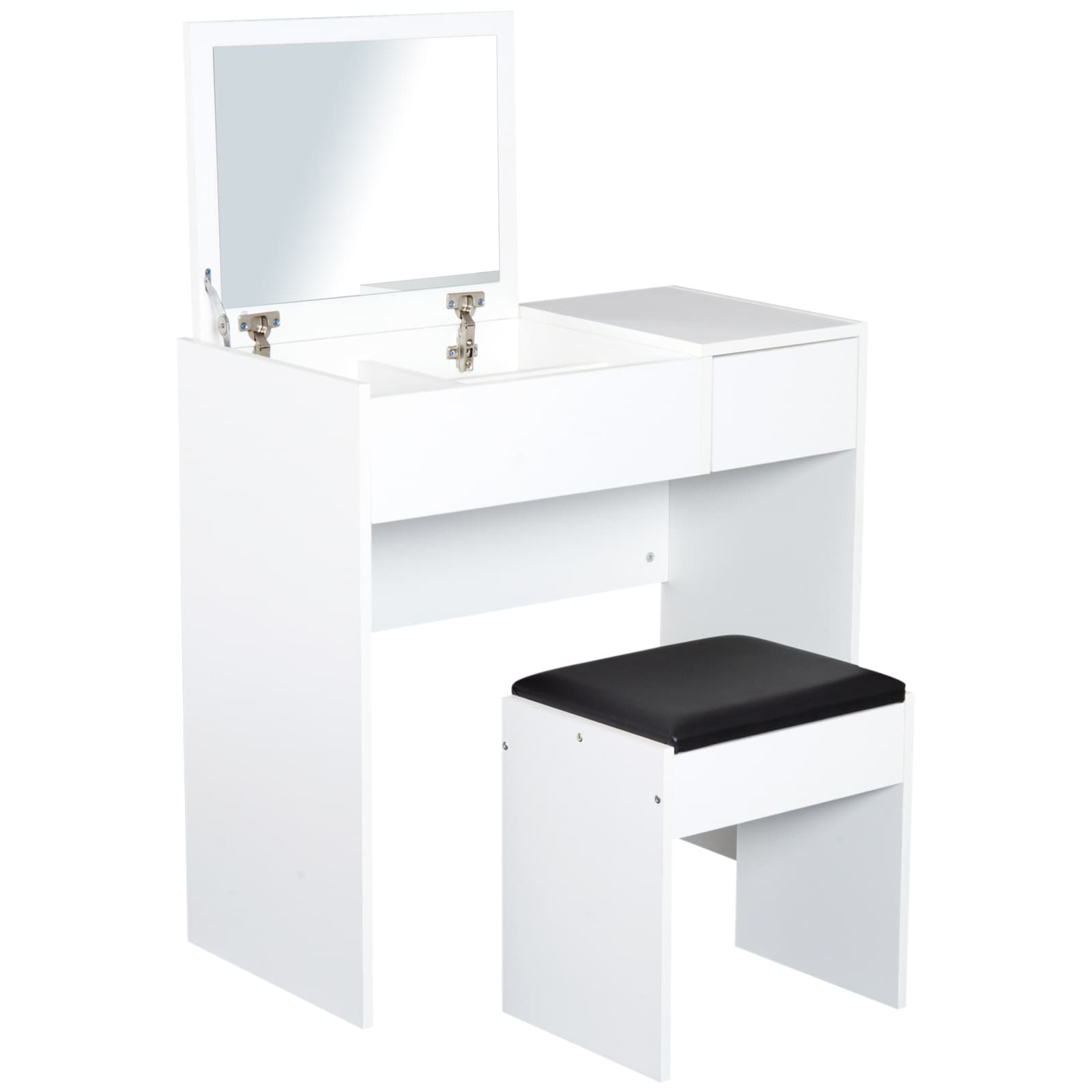HOMCOM Coiffeuse table de maquillage design contemporain 80L x 40l x 79H cm miroir escamotable tiroir coffre + tabouret noir