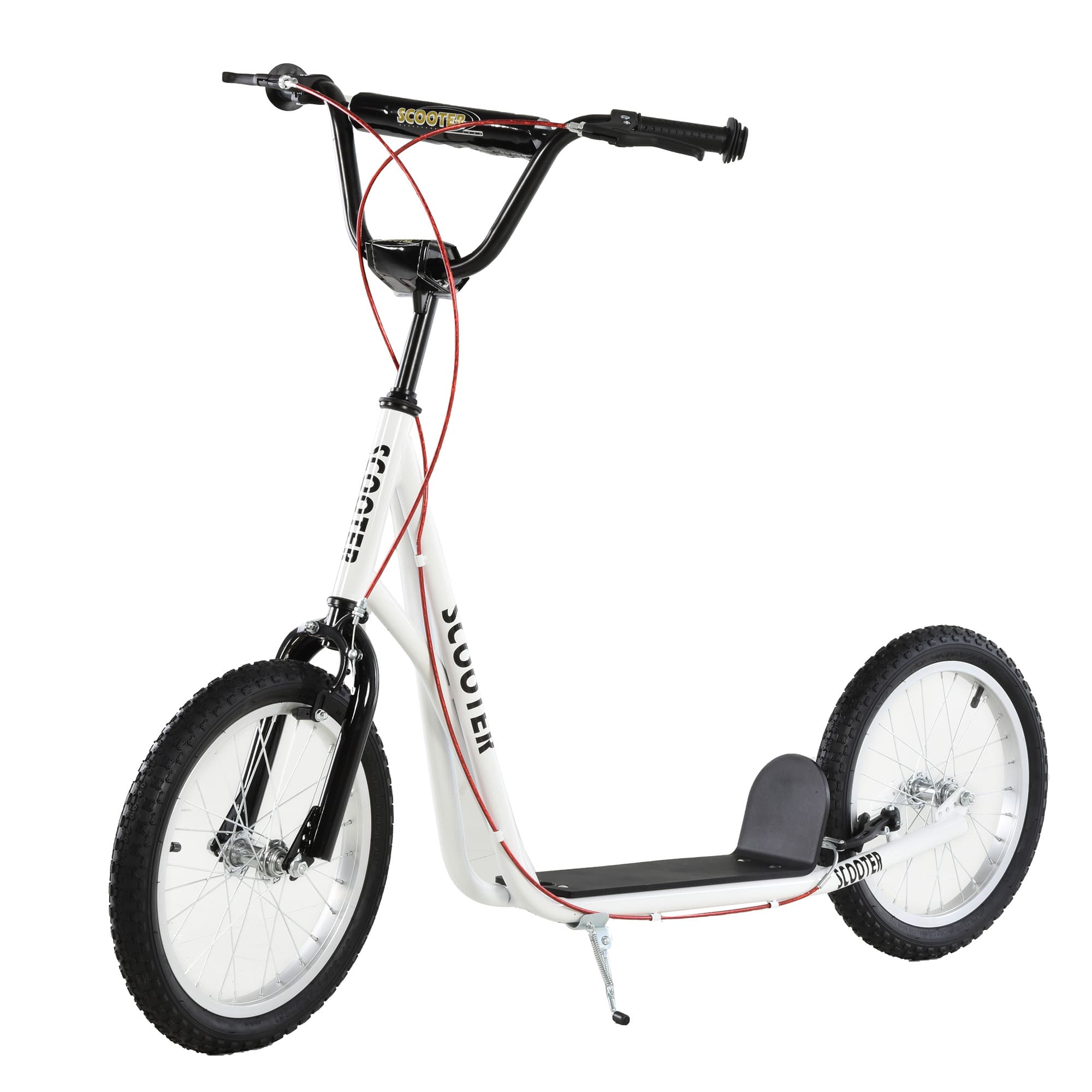 Homcom Trottinette Patinette pour Enfants Plus de 5 Ans Grands Pneus Guidon Réglable 2 Freins Poignée Béquille Latérale 139 x 58 x 90-96 cm Blanc