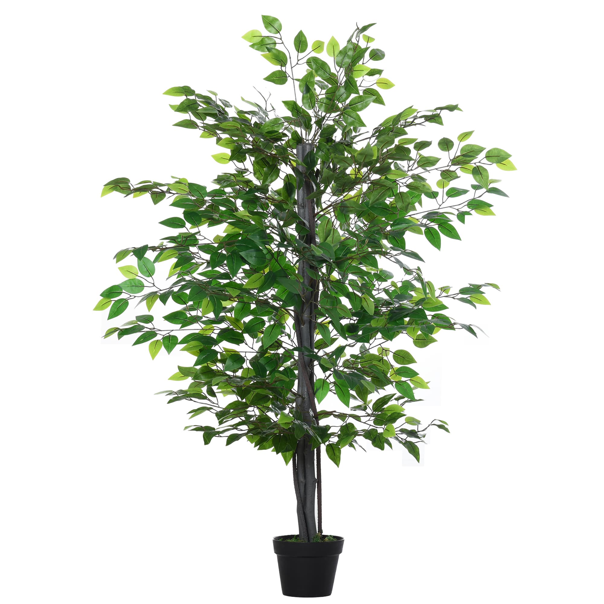 Outsunny Arbre Artificiel Plante Artificiel Banyan Hauteur 1,45 m Tronc Branches Liane Lichen Feuilles Grand réalisme Pot Inclus