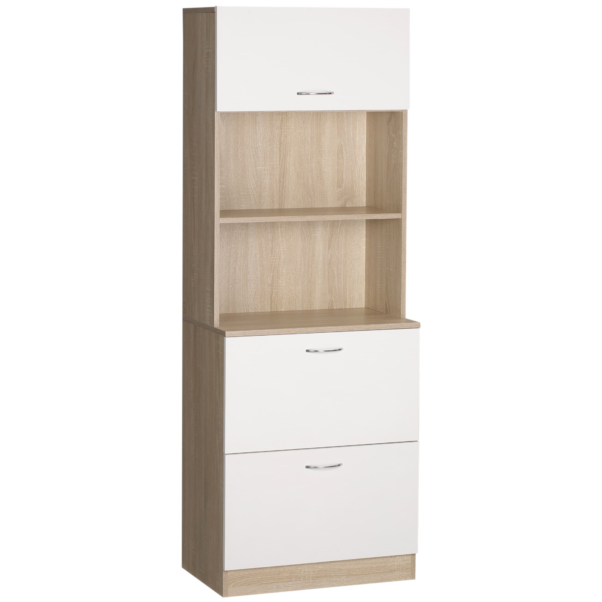 HOMCOM Meuble salle de bain Buffet Armoire de cuisine multi-rangements 2 tiroirs 1 placard grand plateau 60 x 38 x 168 cm MDF blanc Aosom France