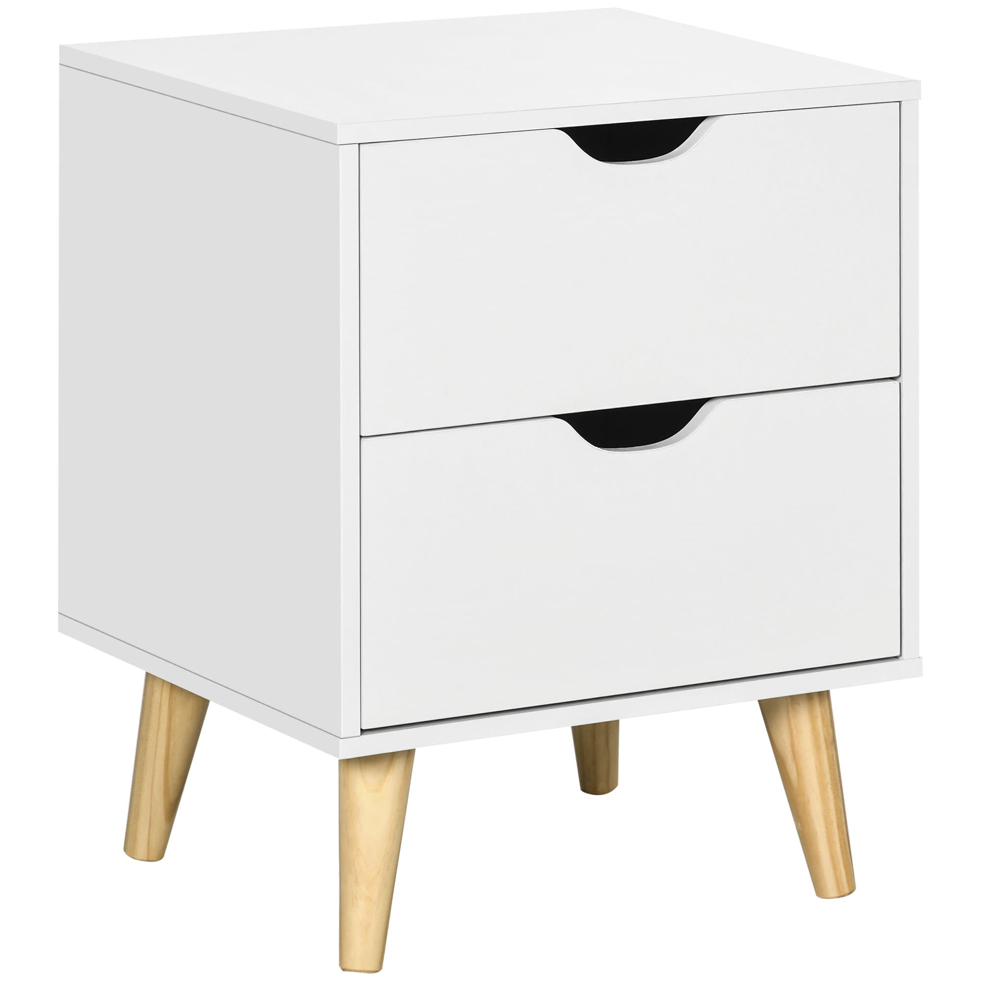HOMCOM Table de Nuit Scandinave 2 Tiroirs Design Épuré Blanc Effet Bois 40x35x50,5cm Aosom France