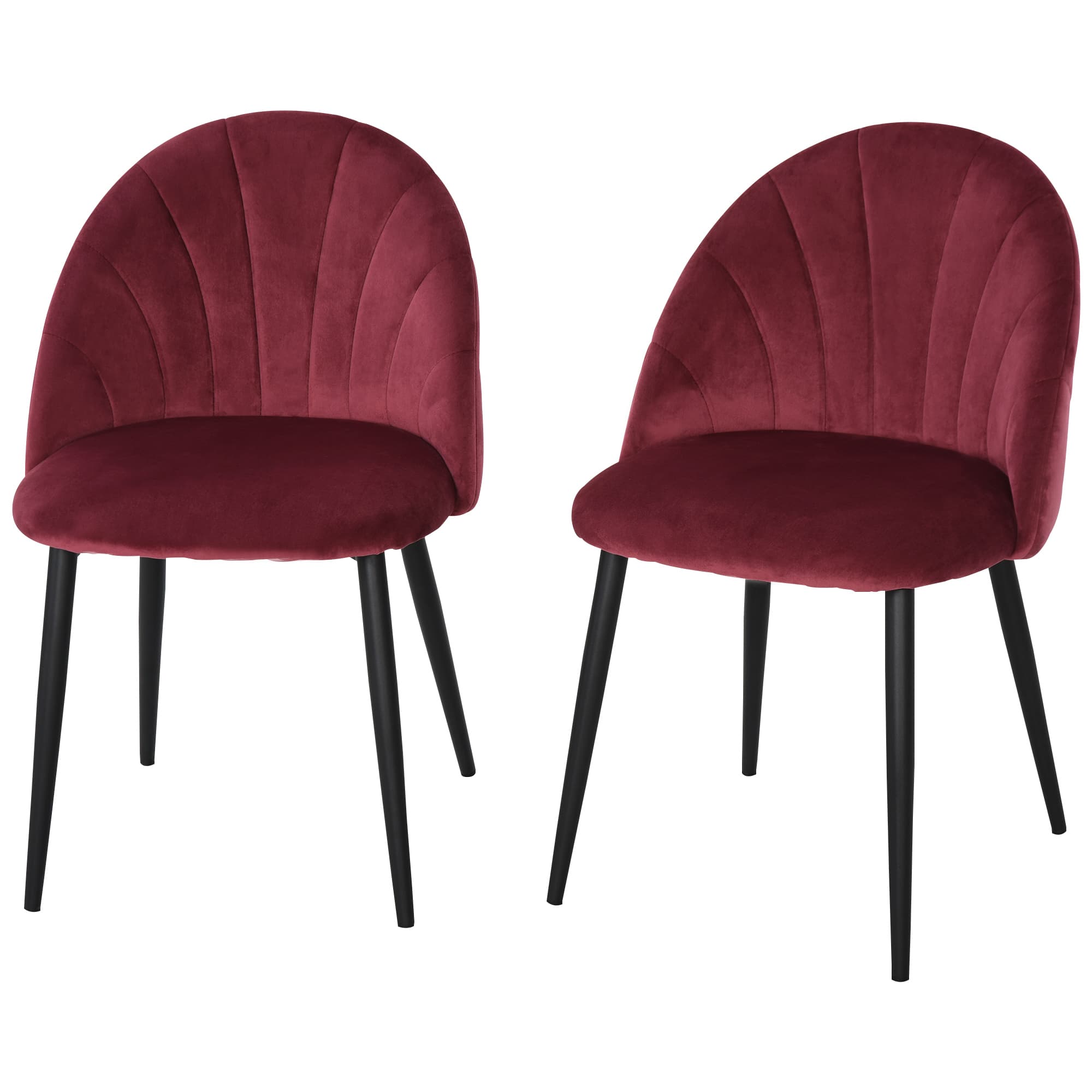 HOMCOM Lot de 2 chaises Velours Bordeaux Pieds métal Noir dim. 52L x 54l x 79H cm