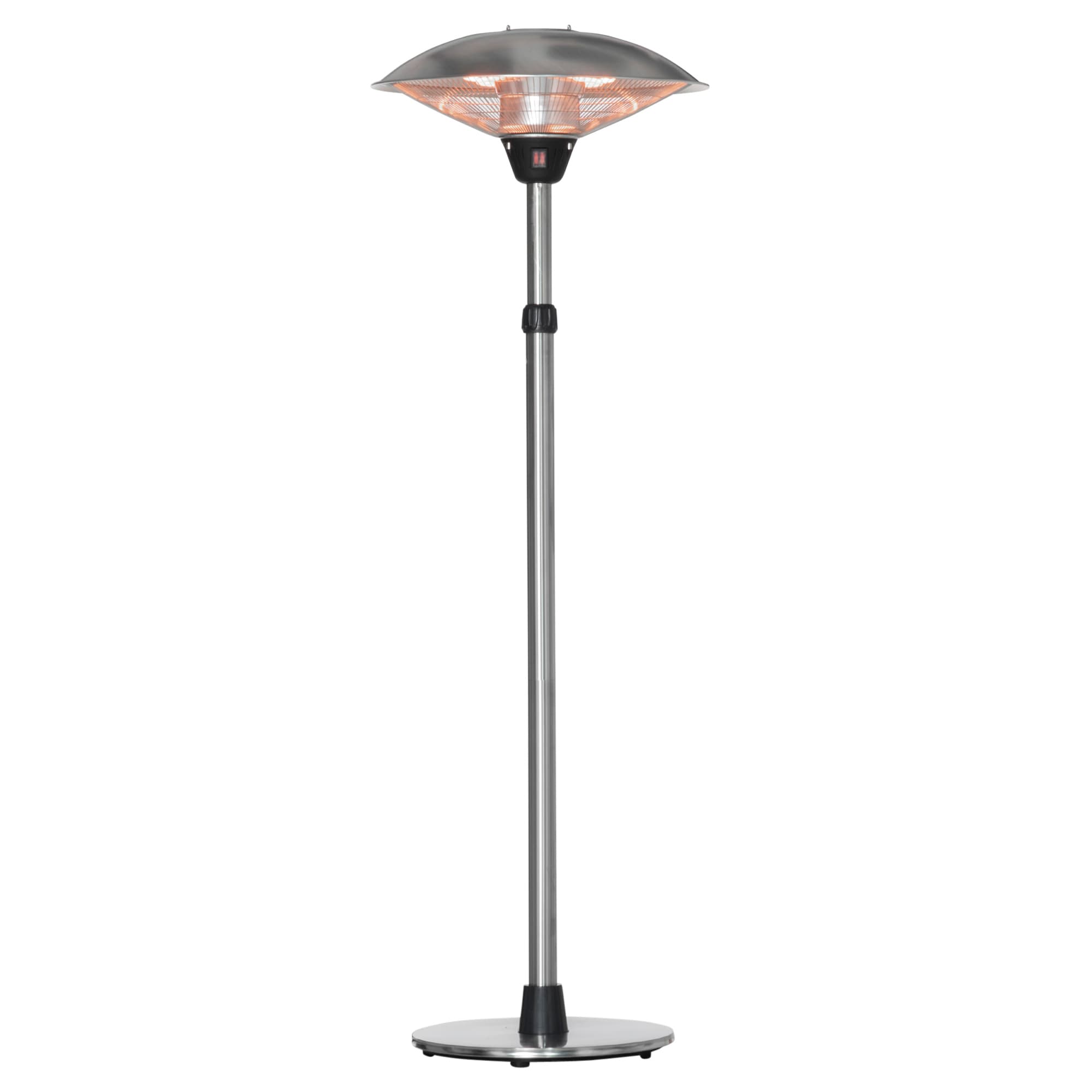 Outsunny Parasol chauffant électrique 3000W - chauffage infrarouge sur pied 3 puissances de chauffe - hauteur réglable de 160 à 200 cm acier inox. argent