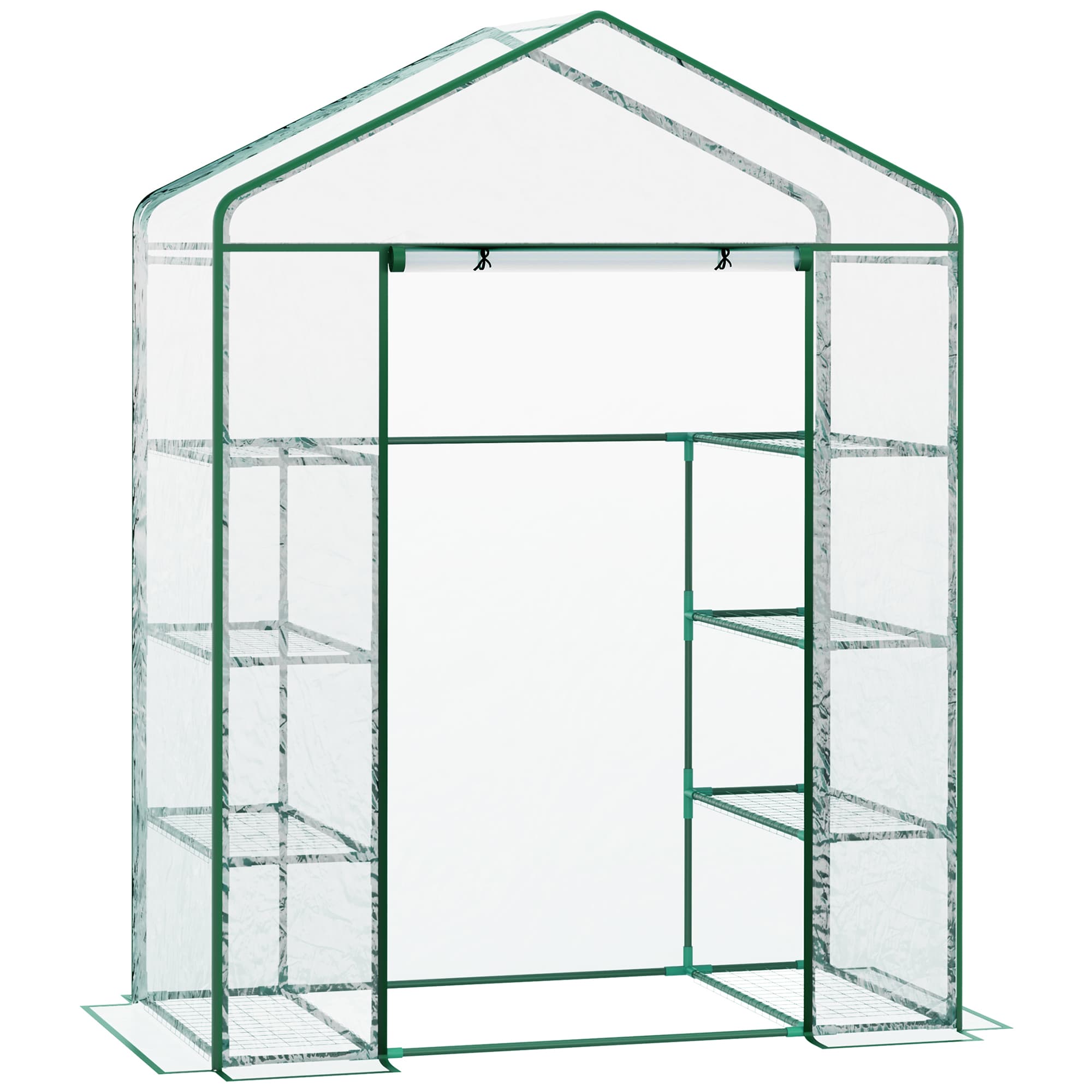 Outsunny Serre de jardin 8 étagères bâche transparente PVC porte enroulable 143 x 73 x 195 cm transparent Aosom France