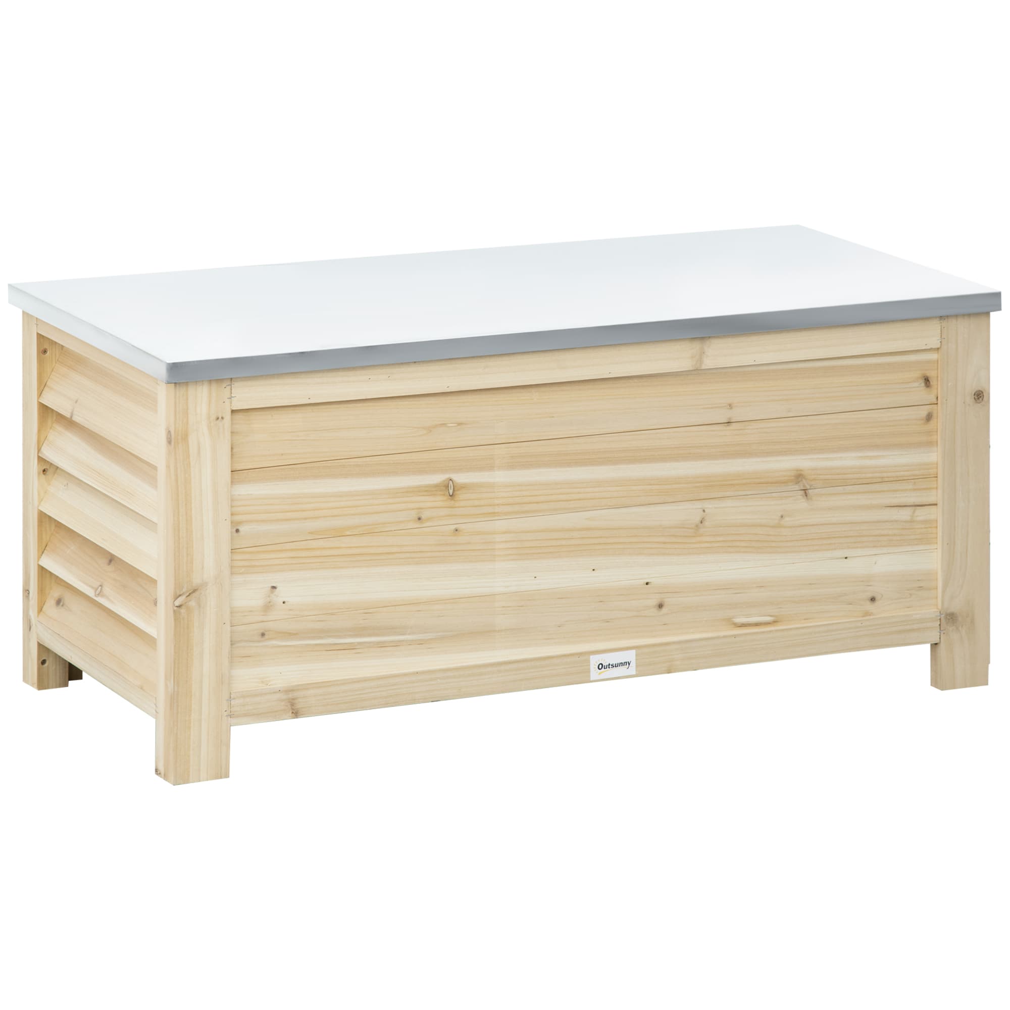 Outsunny Coffre de jardin en bois et couvercle en métal galvanisé 155L avec vérins - 110 x 50 x 50 cm