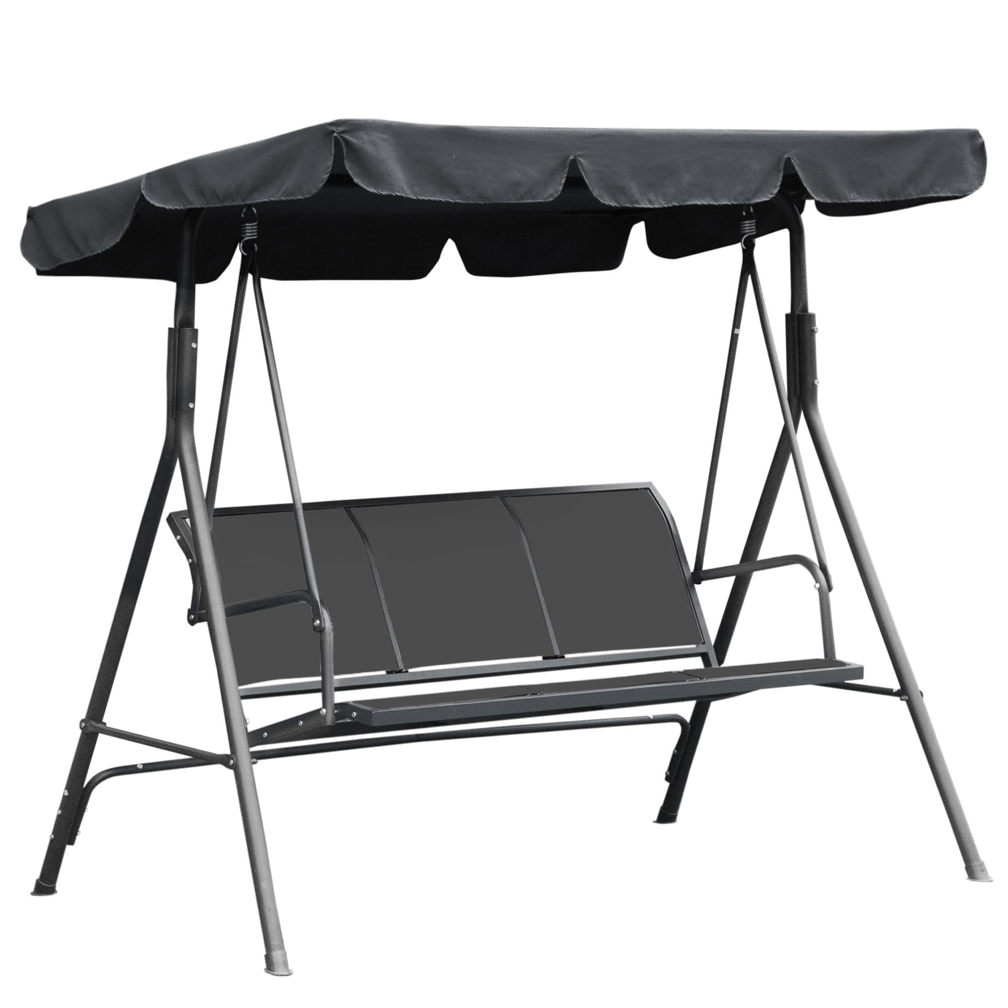 Outsunny Balancelle de Jardin 3 Places Grand Confort Toit imperméabilisé Inclinaison réglable Assise et Dossier Ergonomique Acier textilène Gris