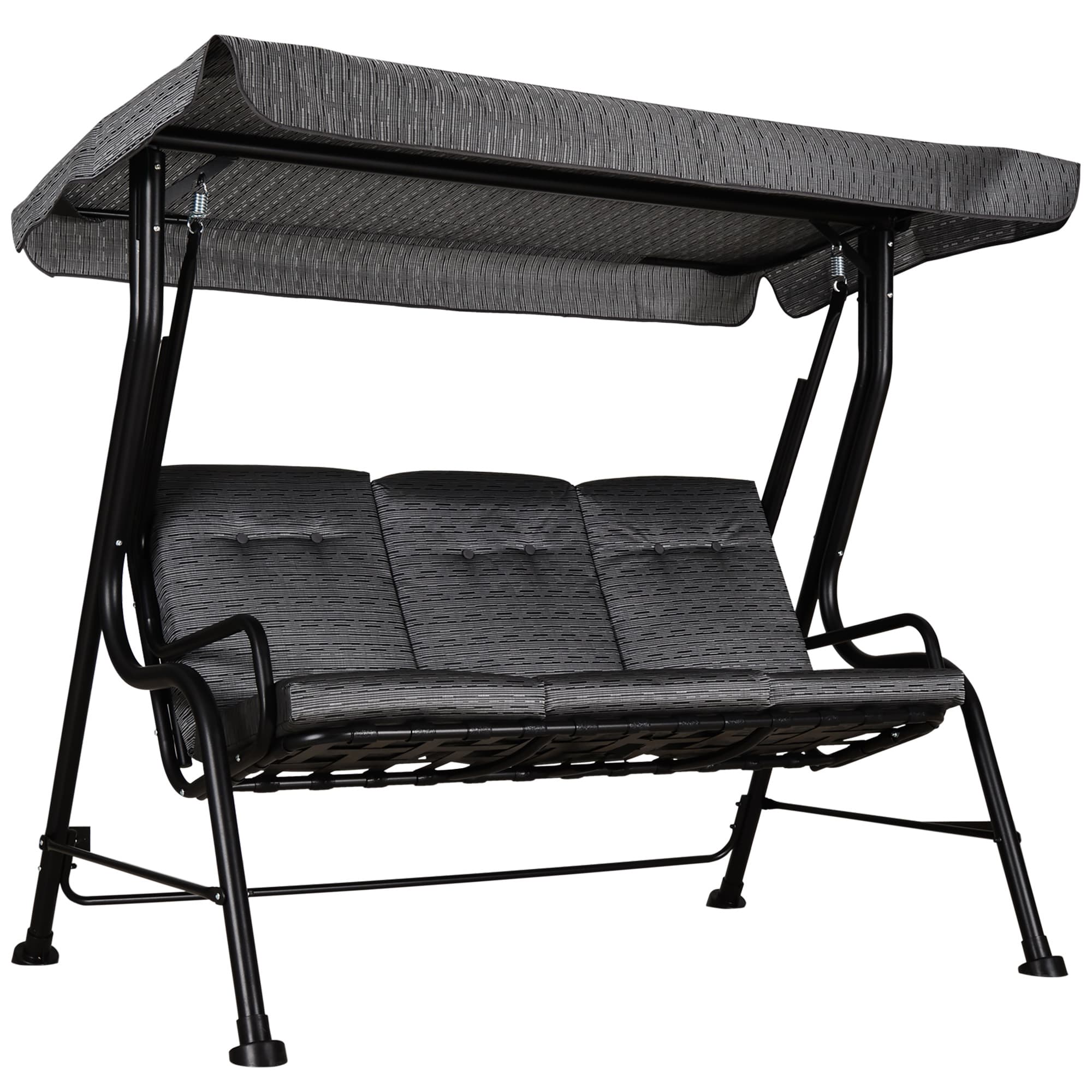 Outsunny Balancelle de Jardin 3 Places style contemporain Toit Inclinaison réglable épais Coussins Amovibles Polyester Acier époxy Gris Noir Aosom France