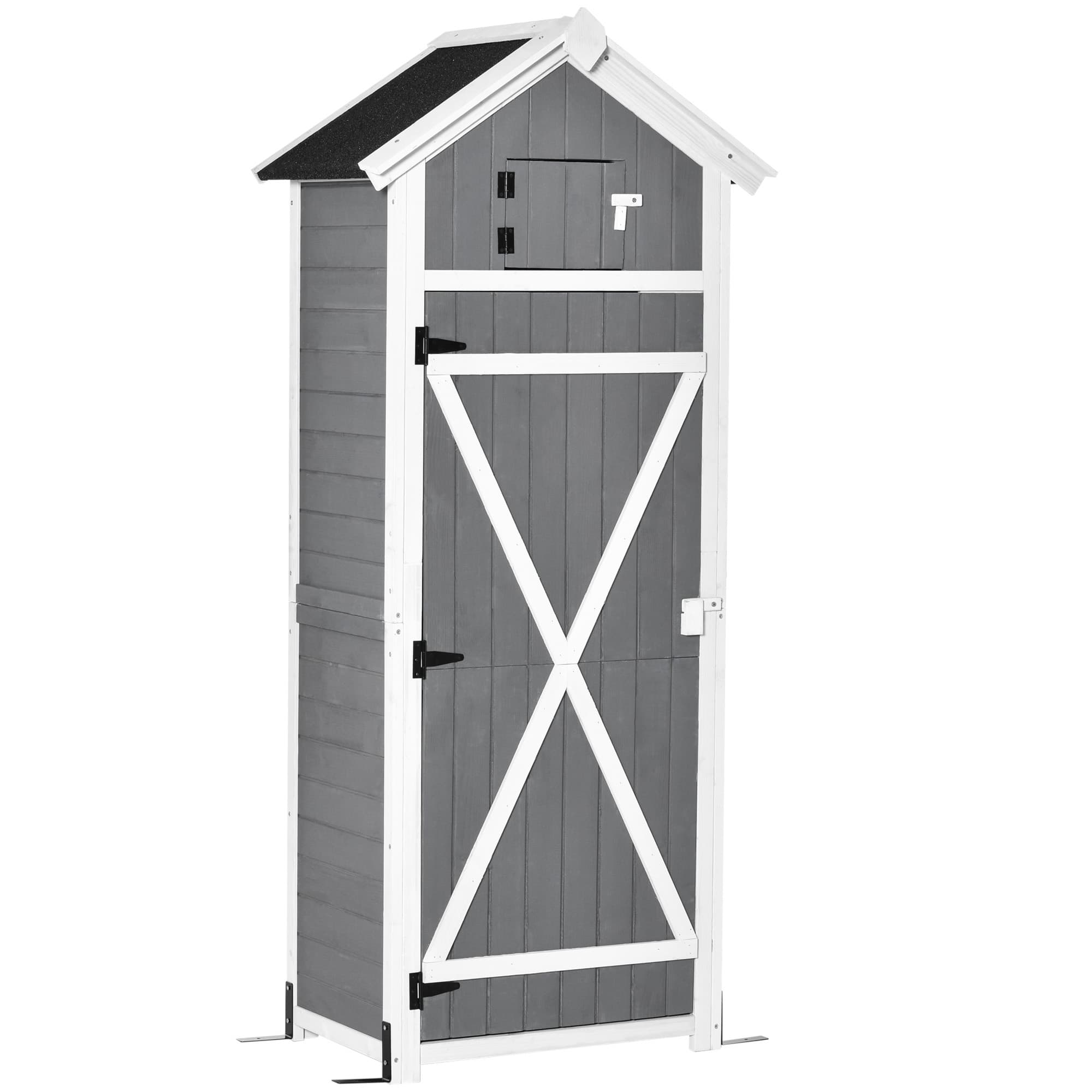 Outsunny Armoire de jardin abri de jardin remise avec 3 étagères et table pliante bitumé bois massif sapin à serrure 78 x 52,5 x 182 cm gris