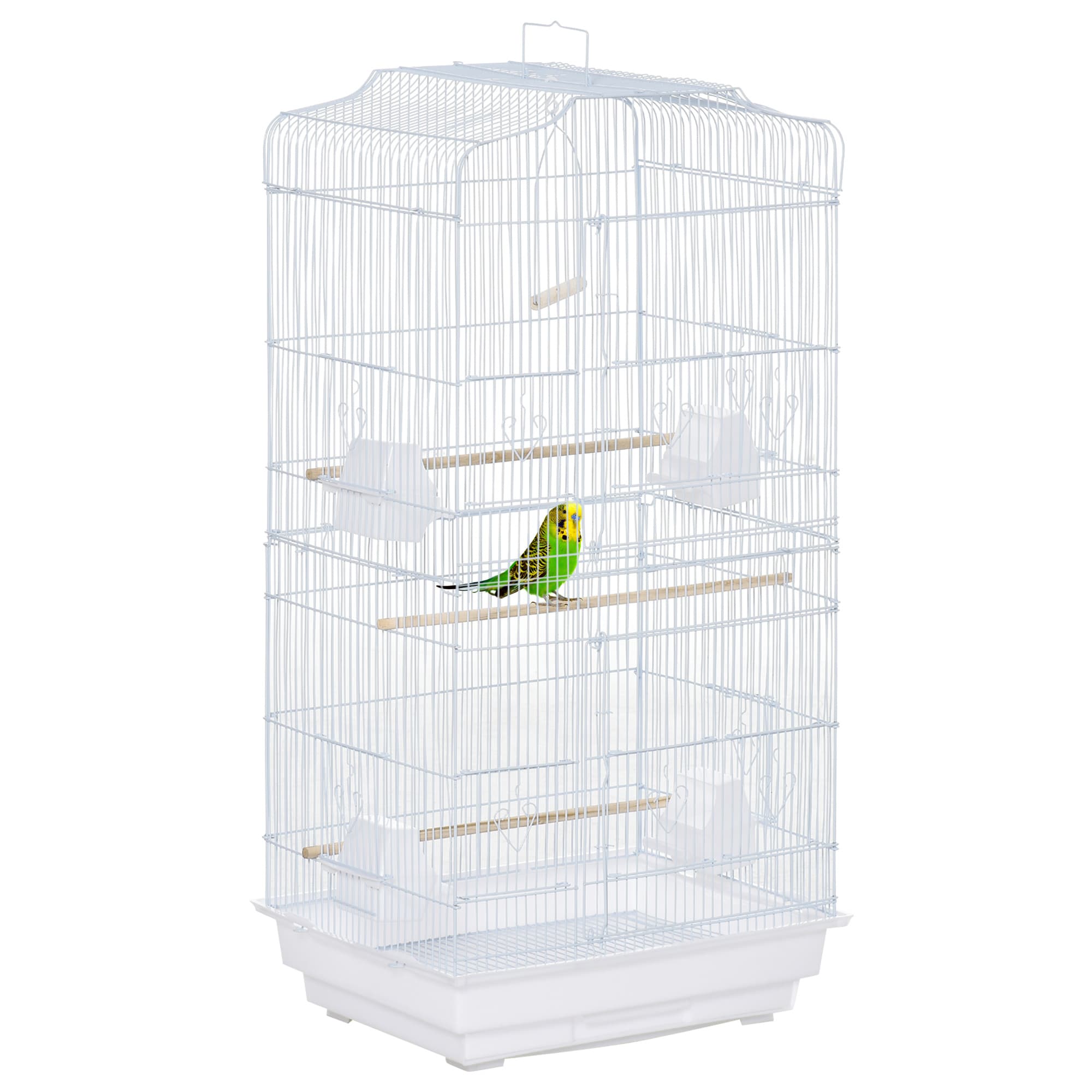 Pawhut Cage à oiseaux volière avec mangeoires perchoirs plateau excrément amovible cage pour canaris perruches perroquets 46,5 x 35,5 x 92 cm blanc