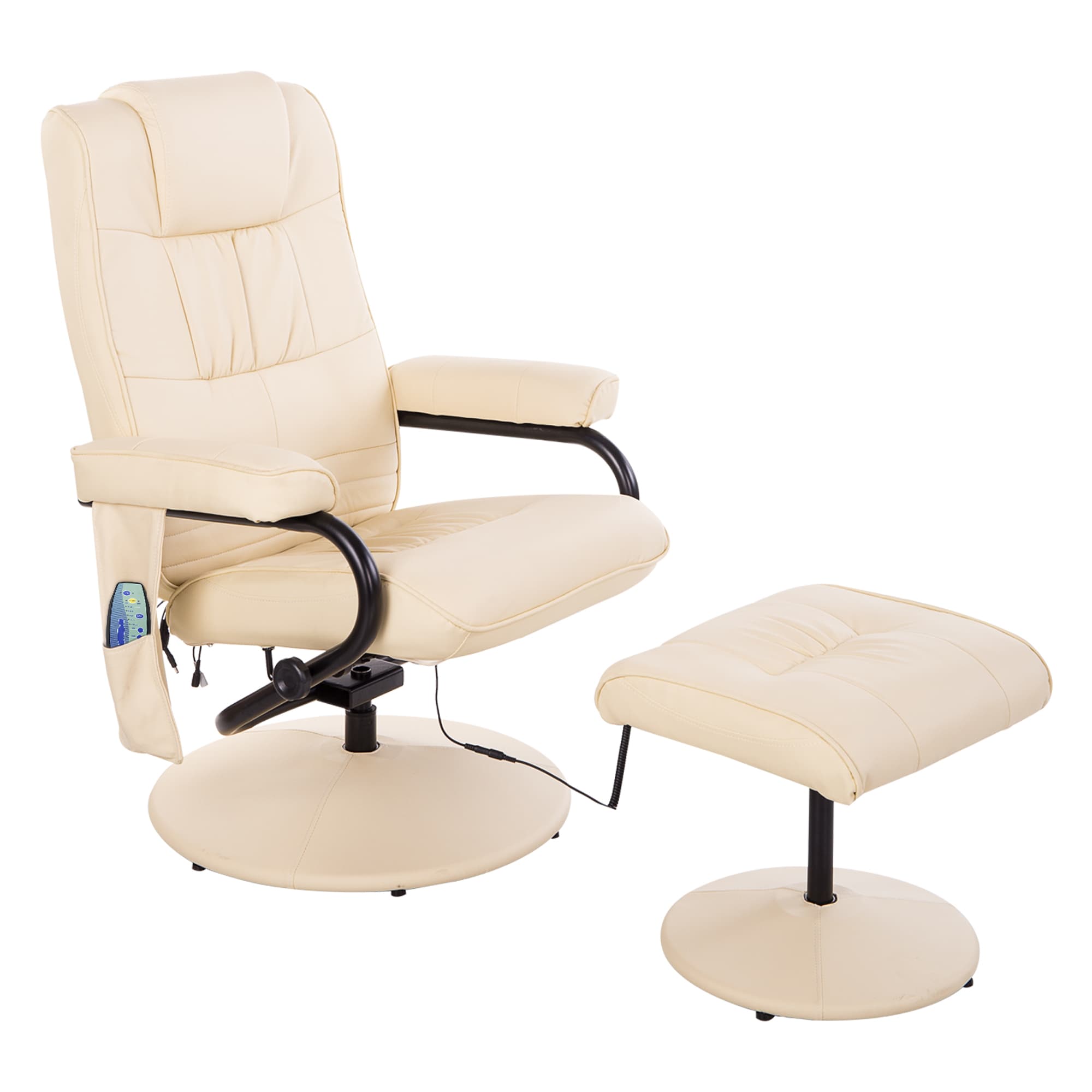 HOMCOM Fauteuil de Massage et Relaxation électrique pivotant inclinable avec Repose-Pied revêtement synthétique Beige