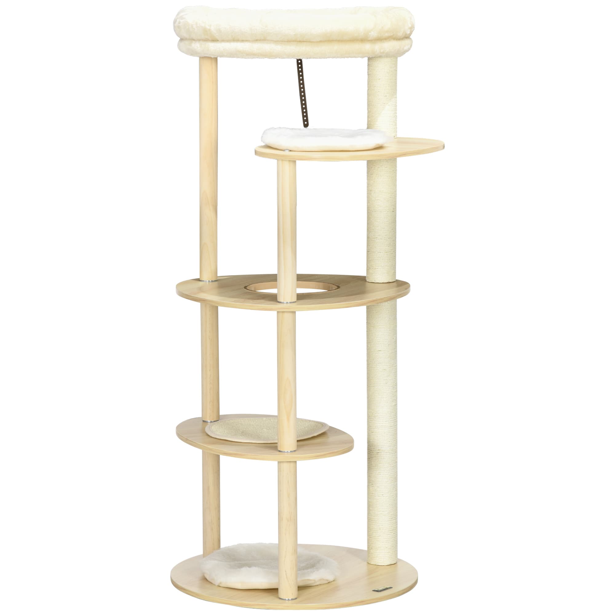 PawHut Arbre à chat griffoir grattoir avec poteaux sisal coussin amovible plateforme peluche et bois hauteur 123,5 cm beige Aosom France