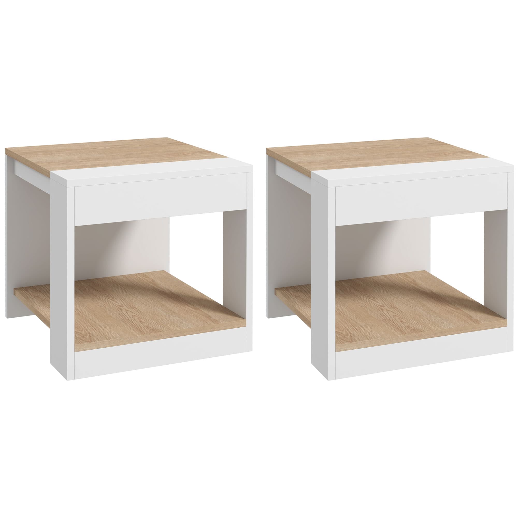 HOMCOM Duo Tables d'Appoint Épurées Blanc et Naturel pour Salon Élégant Aosom France