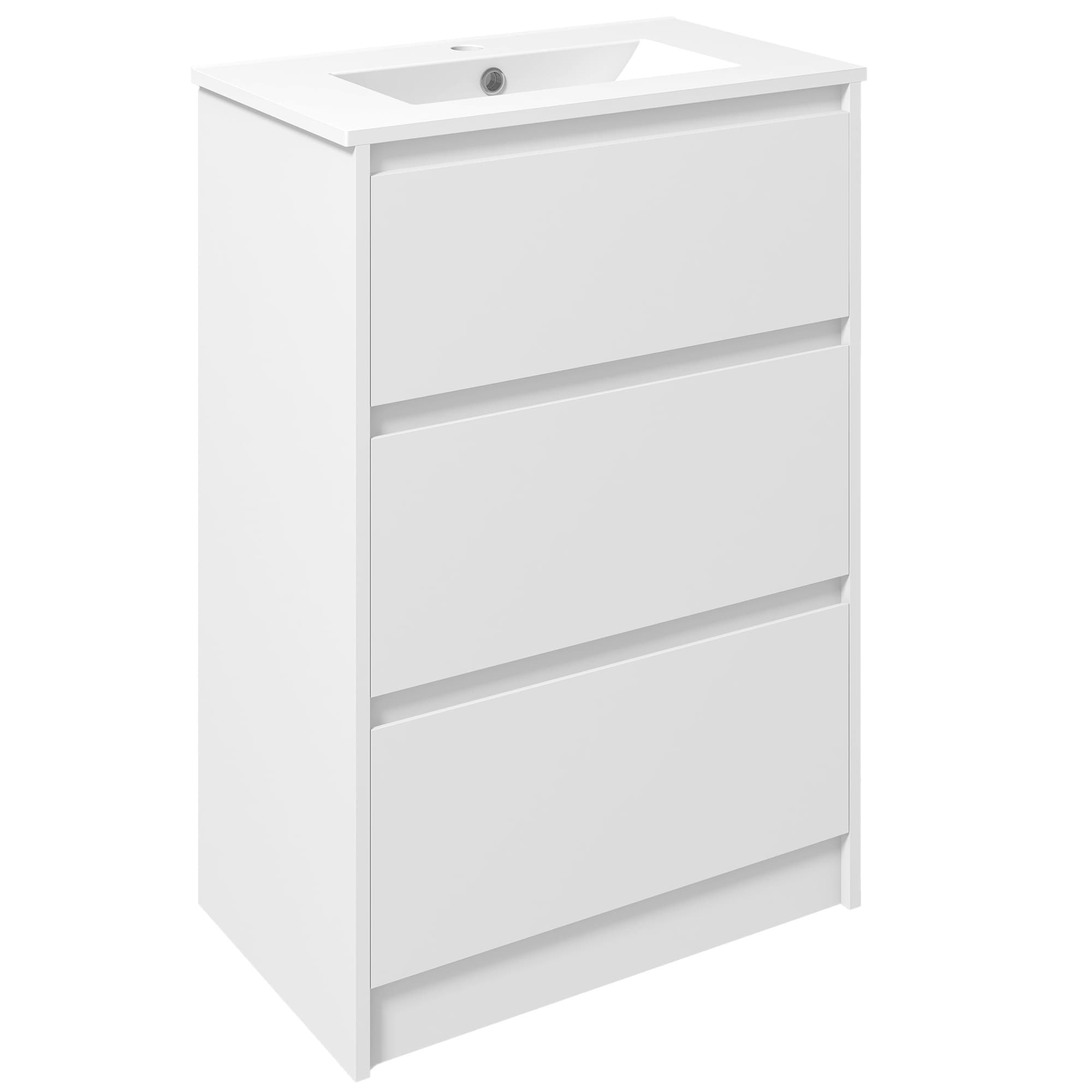kleankin Meuble de salle de bain avec 2 tiroirs et vasque en céramique de synthèse 61 x 37 x 88 cm blanc brillant laqué