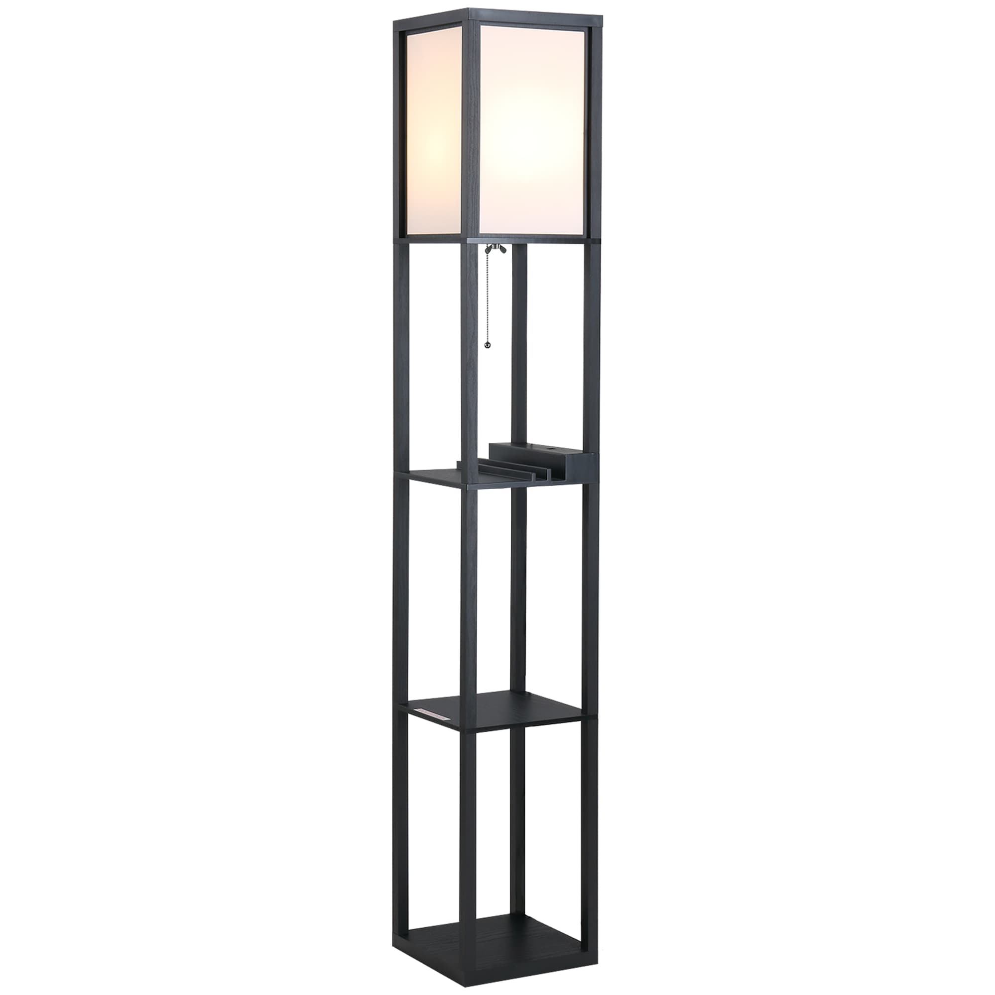HOMCOM Lampadaire étagère Lampe étagère 26L x 26l x 160H cm 3 étagères 4 Niveaux MDF Noir