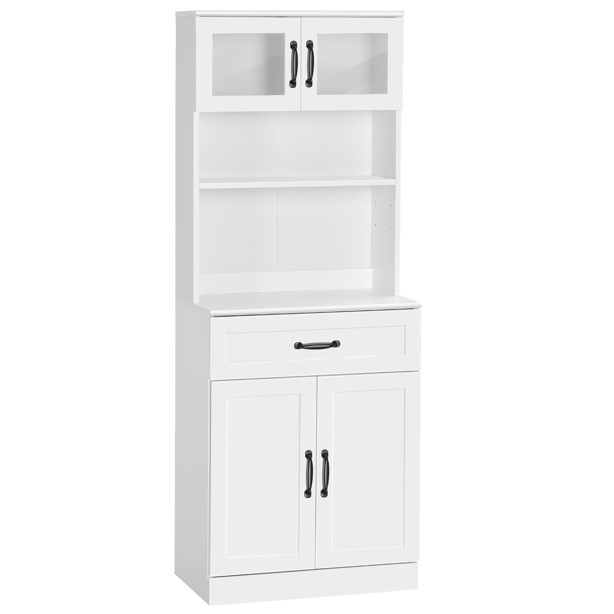 HOMCOM Buffet Haut Armoire 2 Portes Vitrées Tiroir Placard Double 60x38x161cm Blanc Aosom France