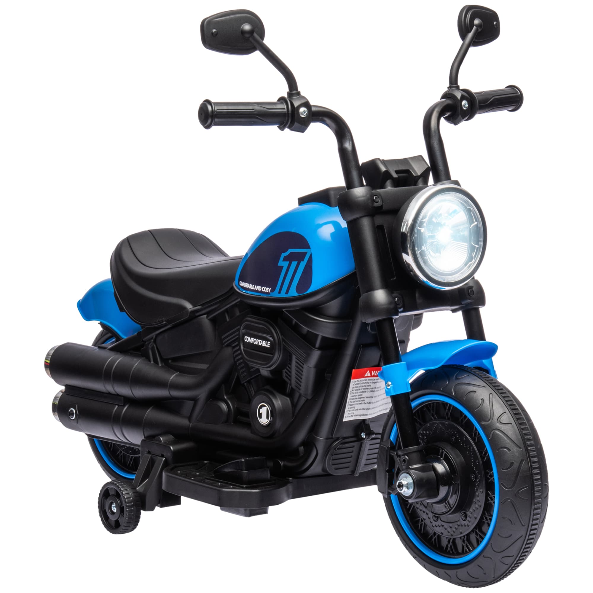 HOMCOM Moto électrique pour enfant de 18 à 36 mois 6V 2 vitesses réglables 1,5-3 km/h phare 76 x 42 x 57 cm bleu