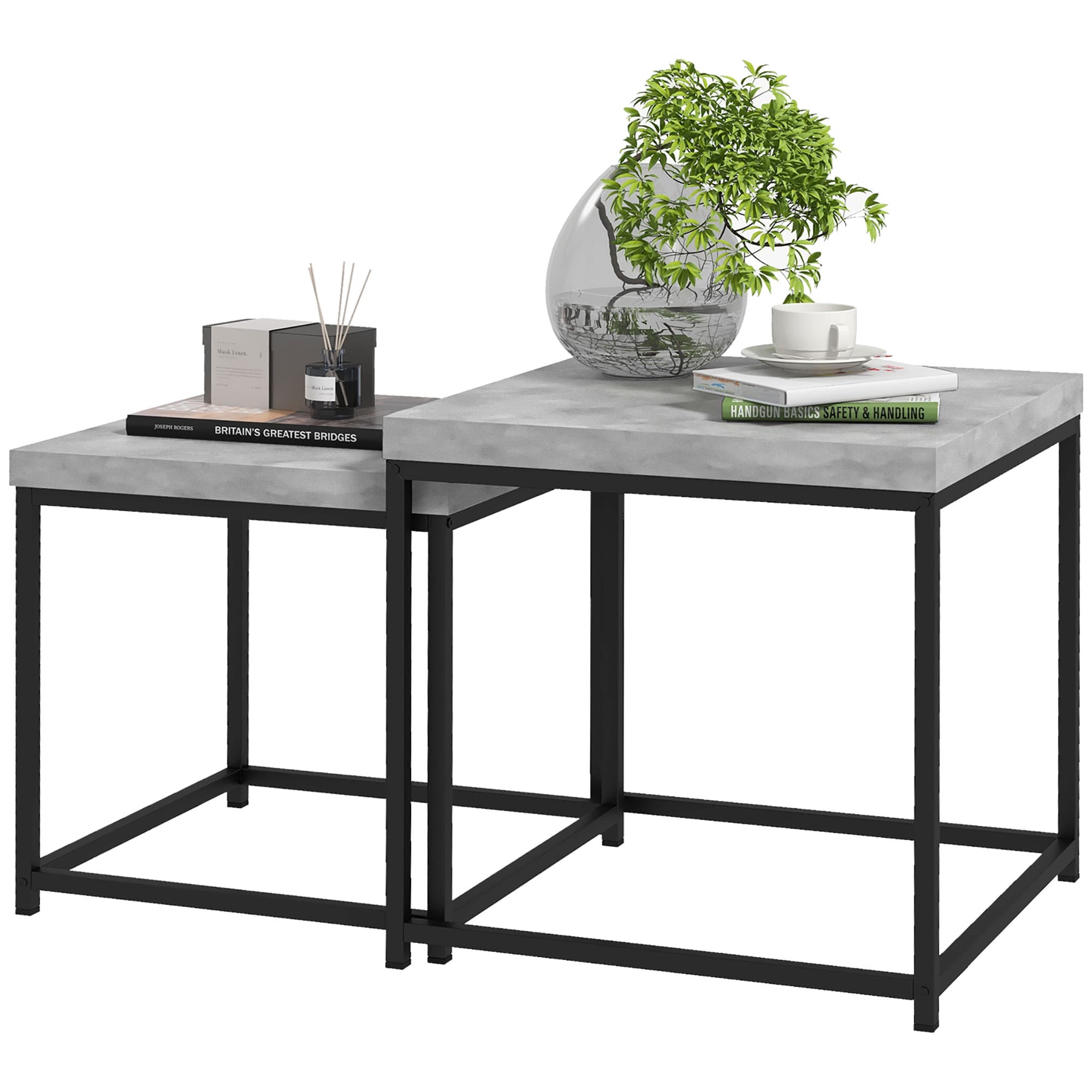 Homcom Ensemble 2 Tables Gigognes Design Acier et Bois Gris Moderne Aosom France