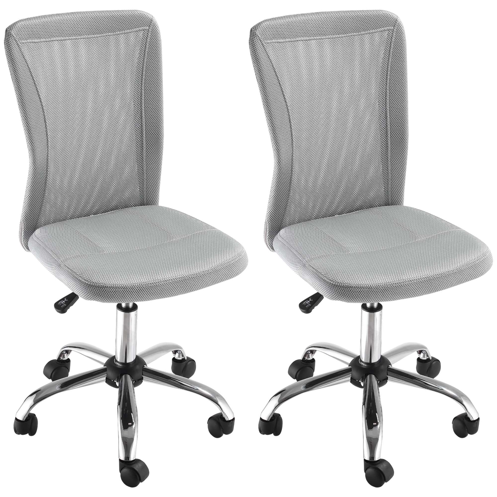 Vinsetto Lot 2 de chaises de bureau ergonomique hauteur réglable piètement chromé pivotant 360° revêtement maille gris