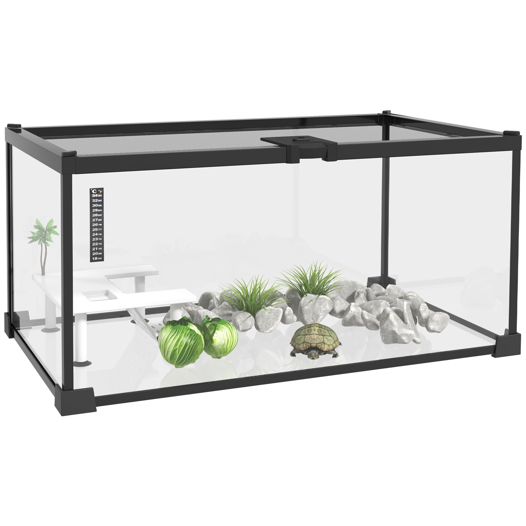 PawHut Boîte à reptiles boîte d'élevage de reptiles habitat de terrarium transparent couvercle coulissant treillis métallique