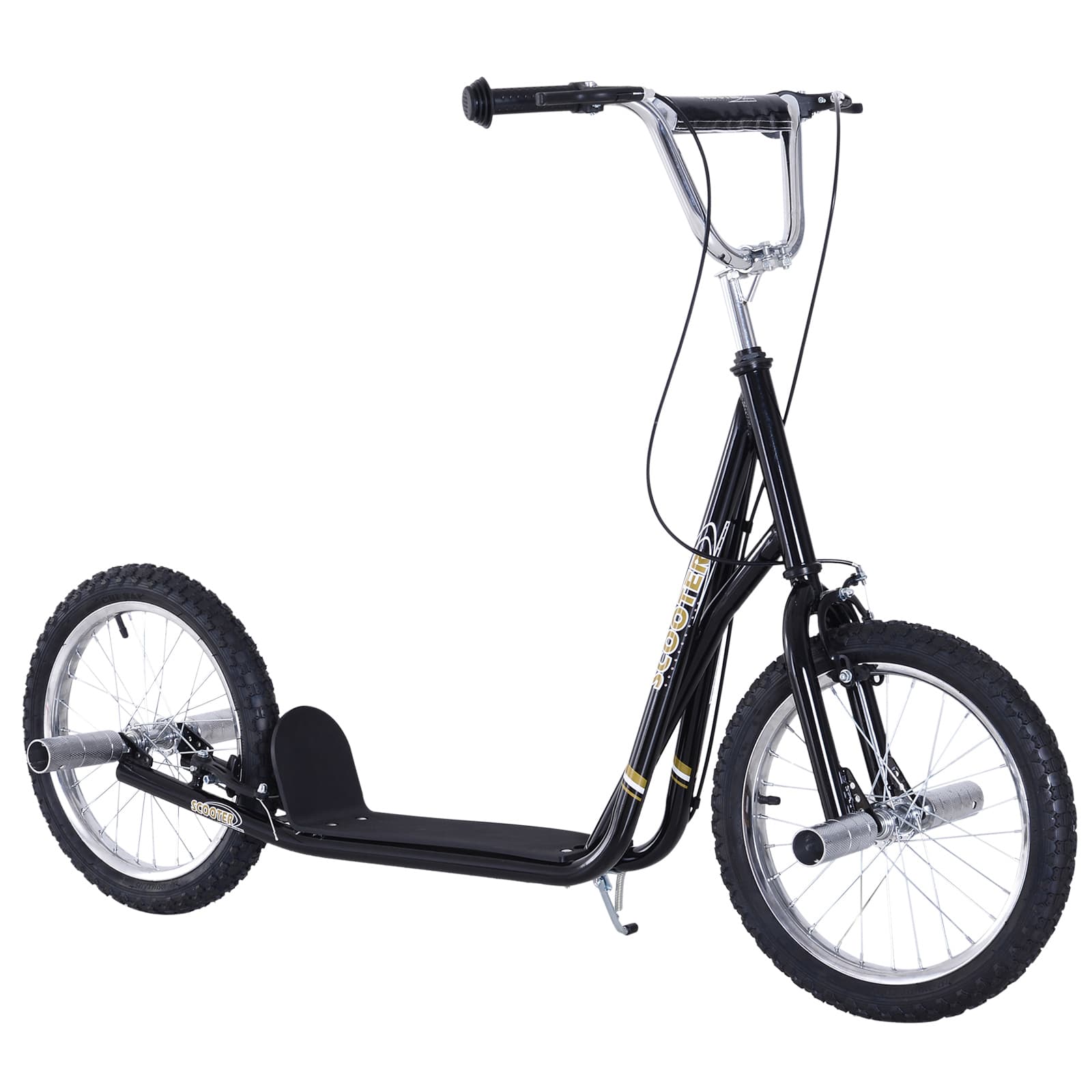 HOMCOM Trottinette patinette Grandes Roues pneumatiques Ø 41 cm Hauteur Guidon réglable béquille pegs Inclus Acier Noir