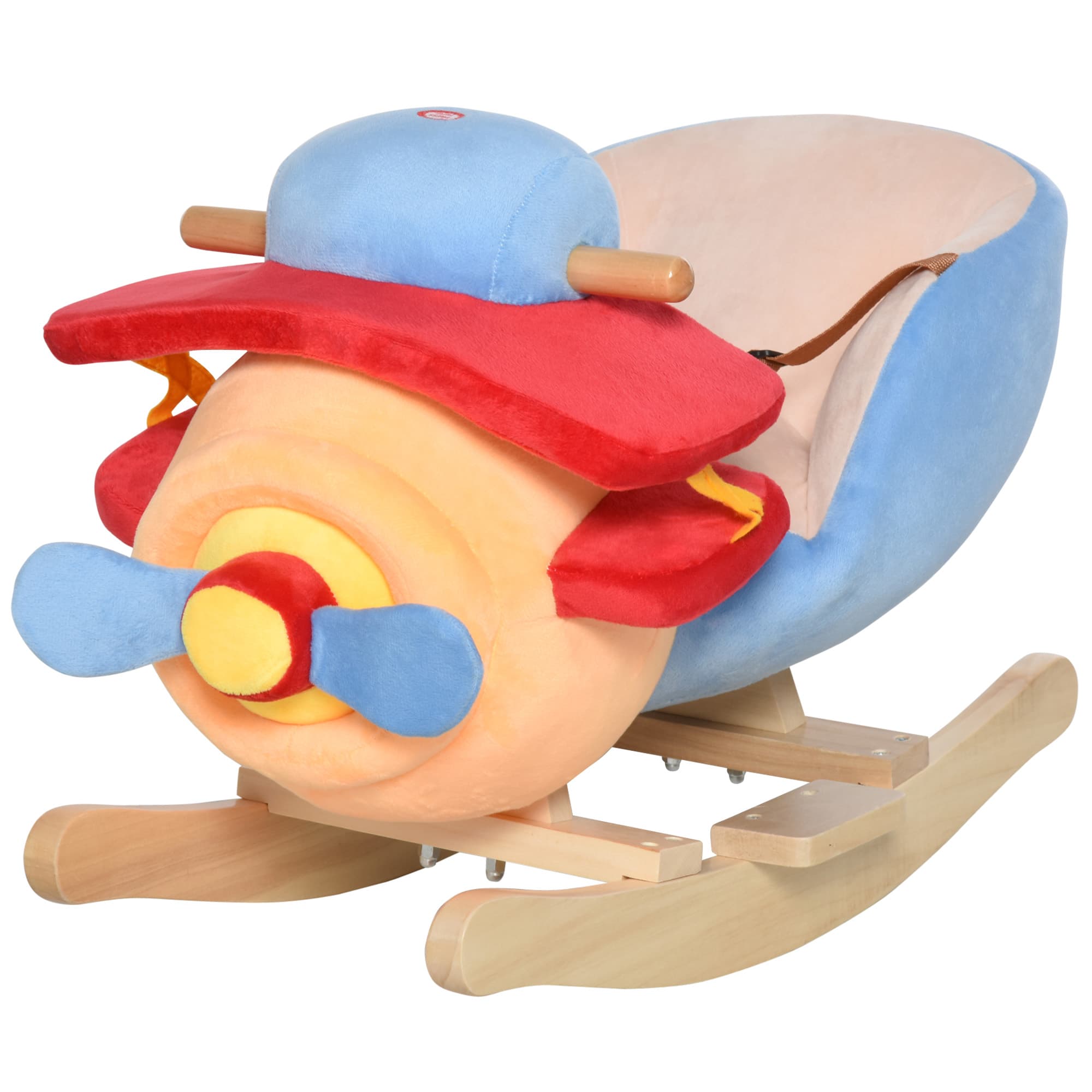 Homcom Cheval à Bascule Jouet à Bascule Modèle Avion Fonction Musicale 32 Pistes Ceinture de Sécurité Revêtement Ultra Doux en Peluche Courte