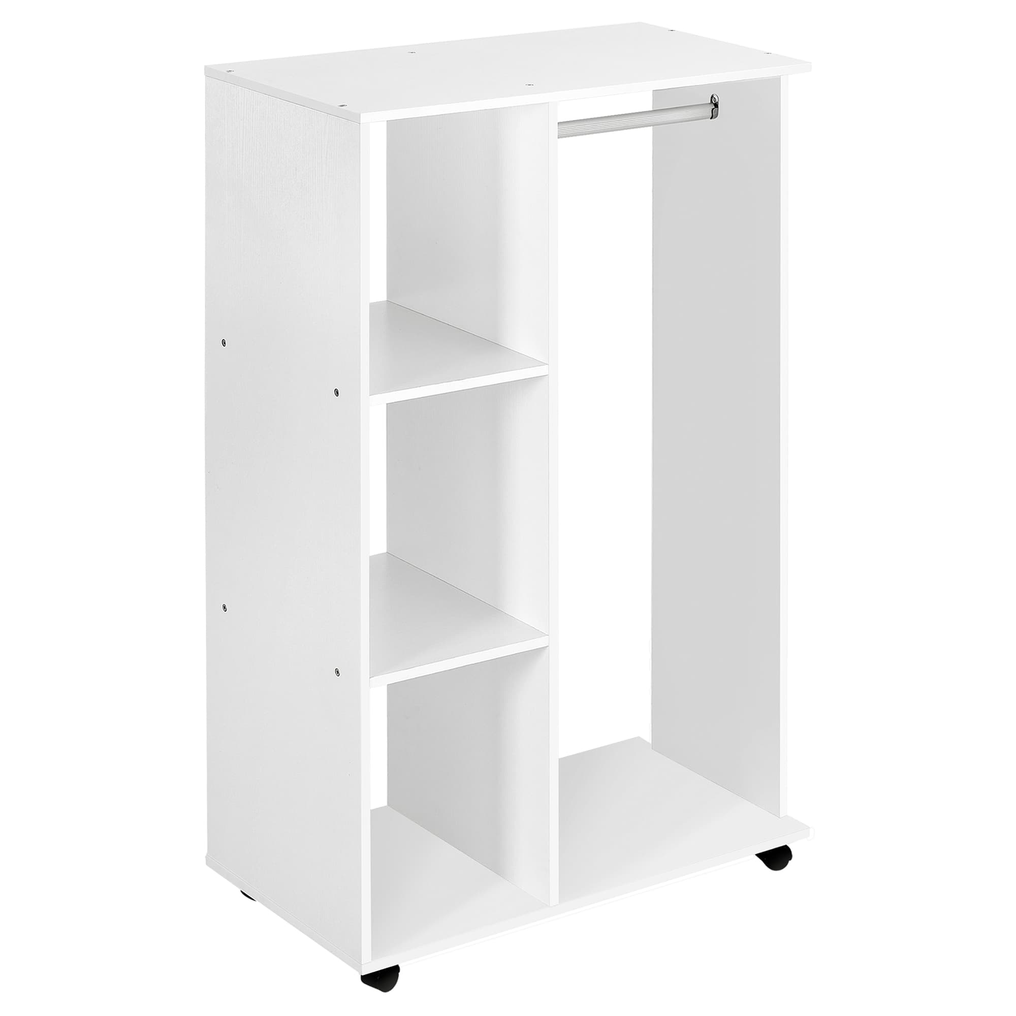 HOMCOM Portant à vêtements penderie mobile portant manteau avec roulettes 3 étagères latérales + Grand Espace penderie Panneaux Particules Blanc