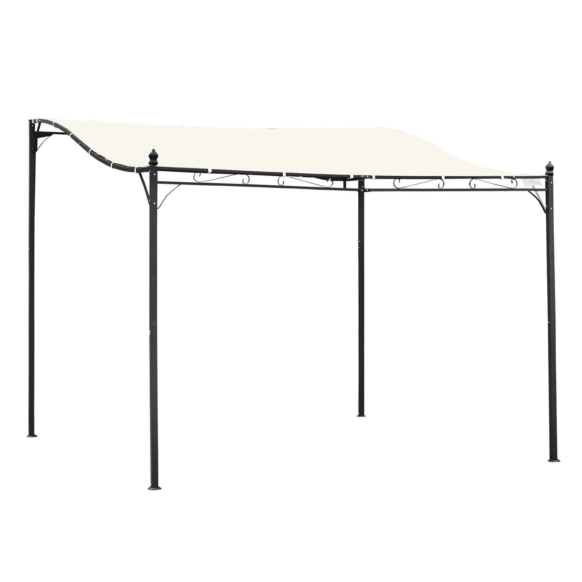 Outsunny Pergola tonnelle de jardin auvent 2,97 x 2,97 m adossable métal noir polyester imperméabilisé anti-UV beige