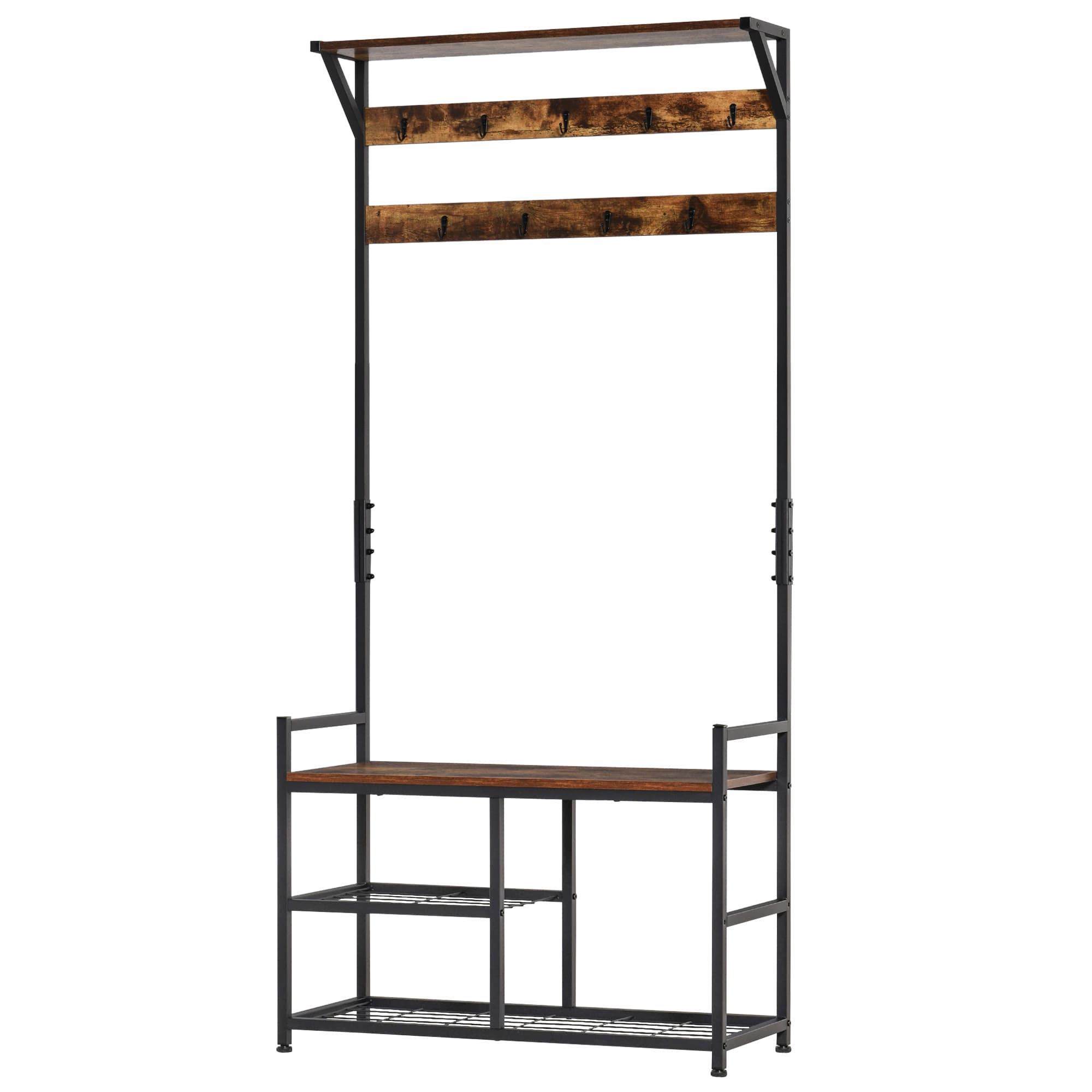 HOMCOM Meuble d'Entrée 3 en 1 Porte-Manteau Banc Chaussures Style Industriel Marron Noir Aosom France