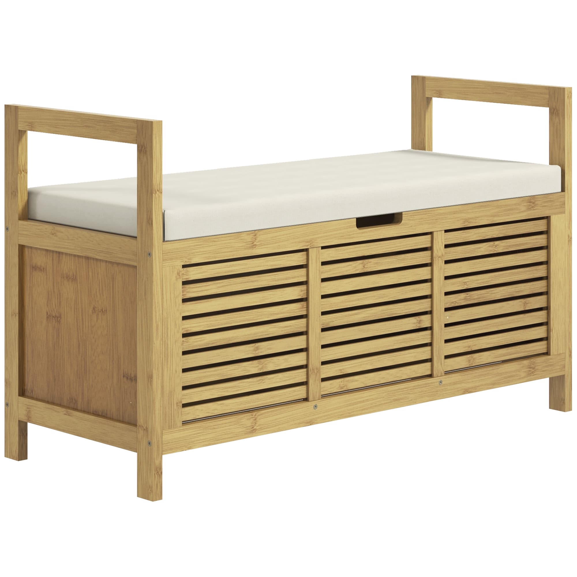 Outsunny Banc Coffre Entrée Coussin Accoudoirs Compartiment Caché Bois Naturel Aosom France