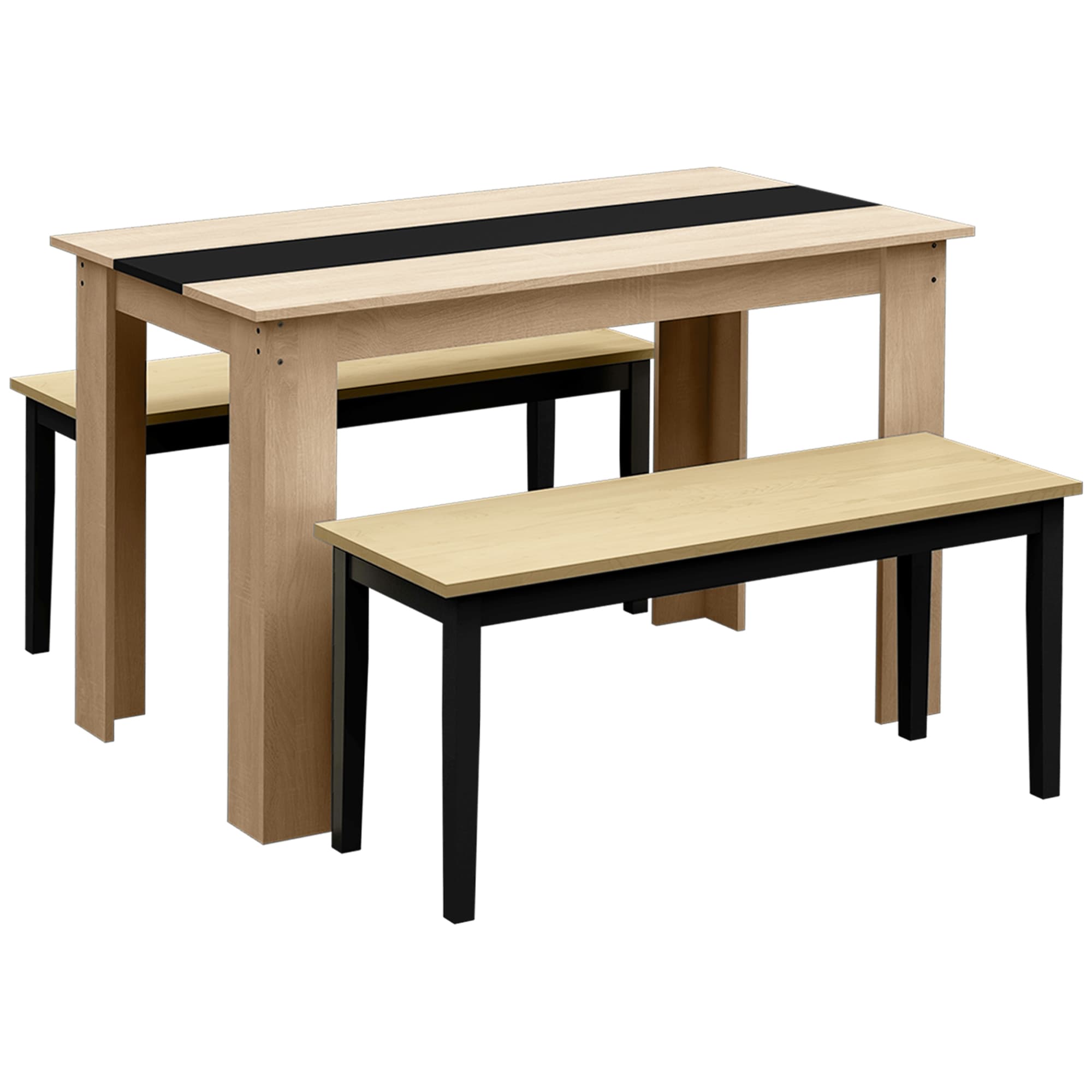 HOMCOM Ensemble Banc et Table à manger design moderne - grand plateau - assise confortable - en bois noir et naturel