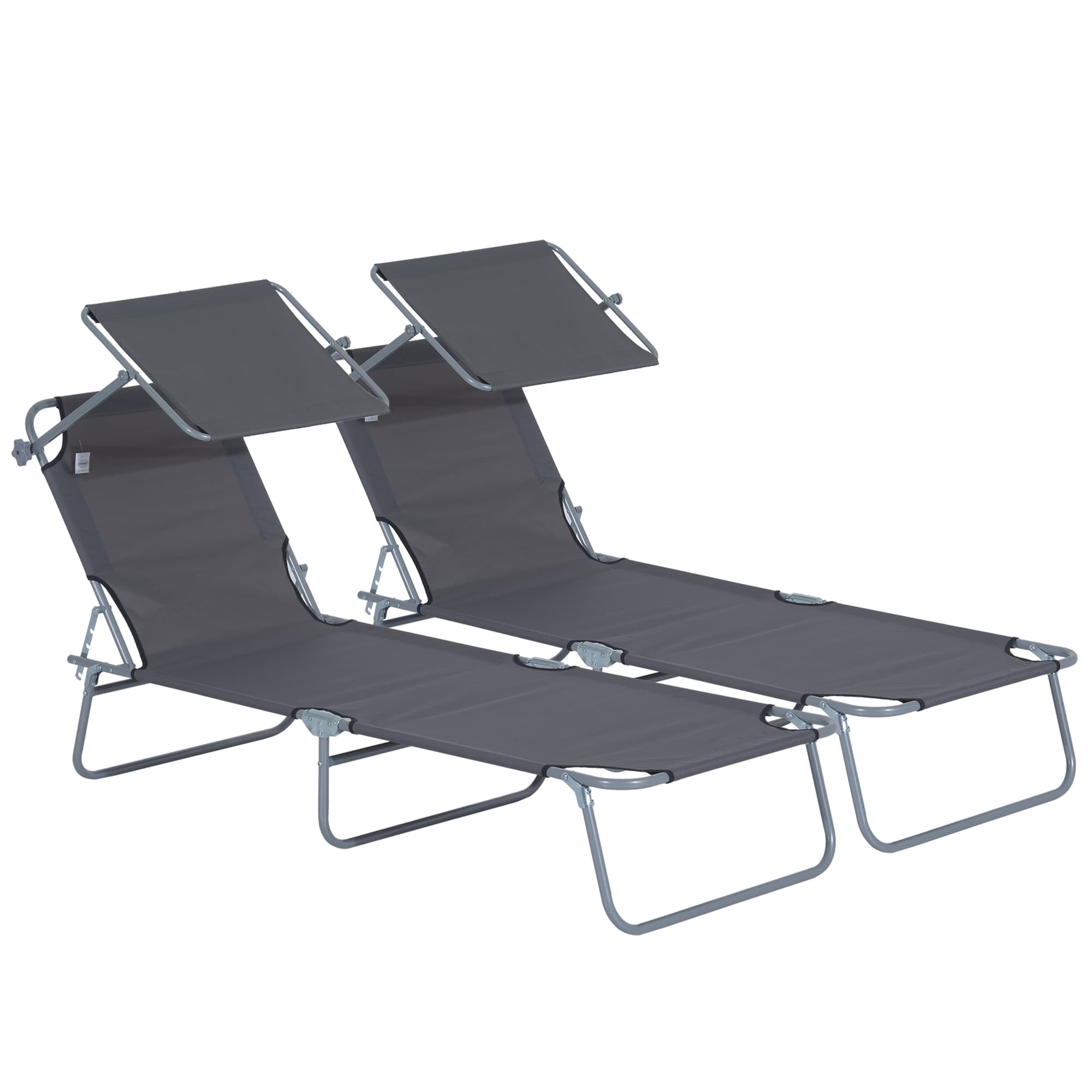 Outsunny Lot de 2 Transats Bain de Soleil Pliable Chaise Longue Pliante Grand Confort Dossier Inclinable Pare-Soleil réglable