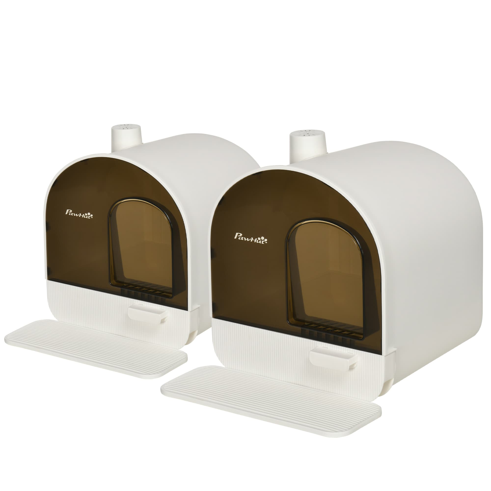 PawHut Lot de 2 bacs à litière pour chat maison de toilette porte battante, pelle et filtre inclus dim. 43L x 44l x 47H cm