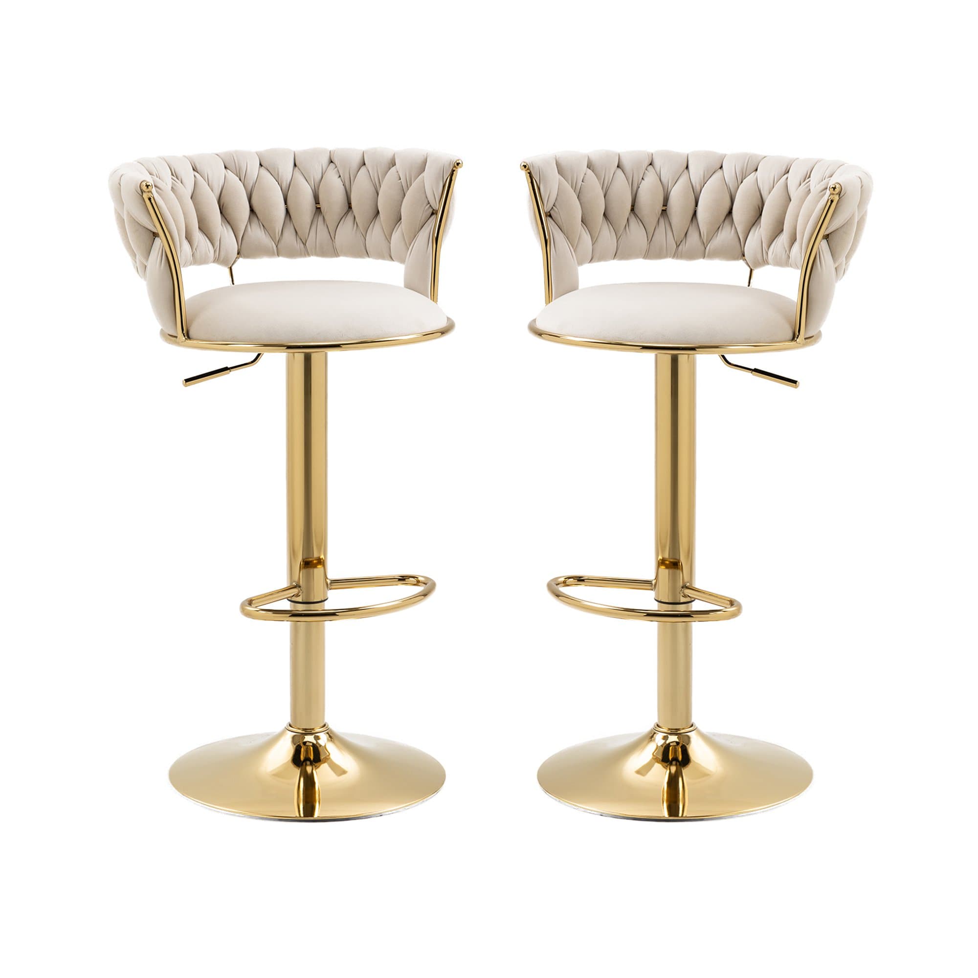 Ensemble de 2 Tabourets de Bar Pivotants à 360° en Velours avec Hauteur Réglable, Blanc
