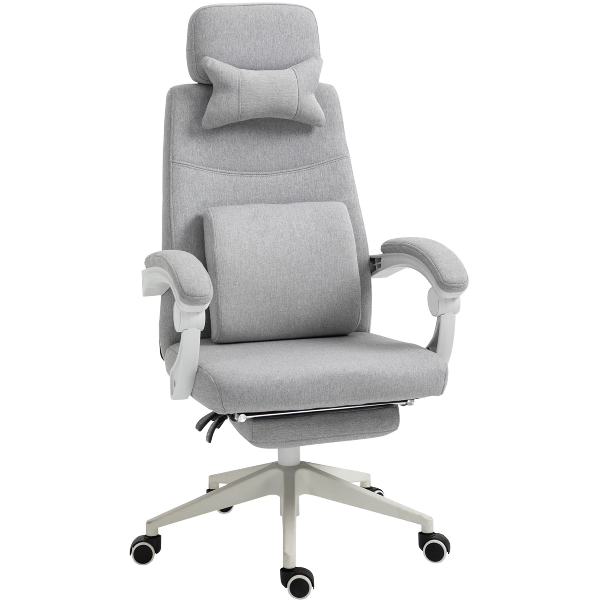 Vinsetto Fauteuil de bureau ergonomique mal de dos chaise à roulettes pivotant 360° grand confort repose-pied lin 62x68x127 cm gris Aosom France