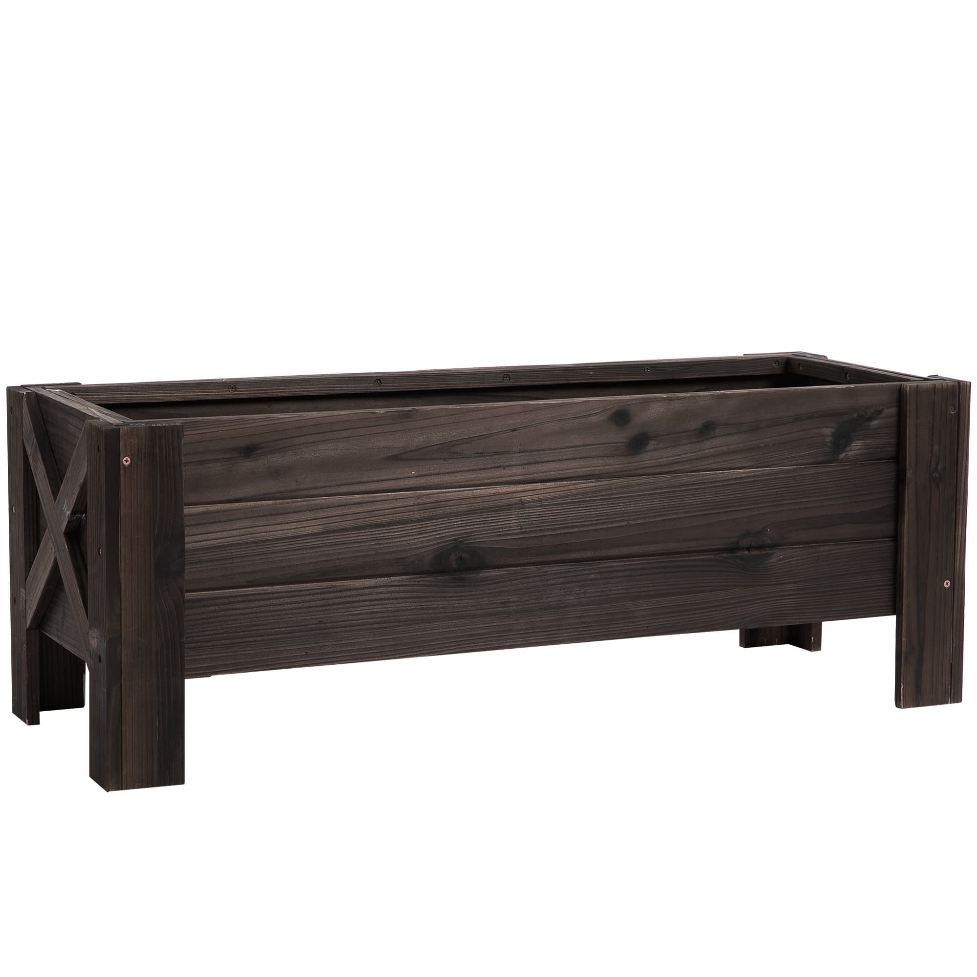 Outsunny Jardinière sur Pieds bac à Fleurs dim. 100L x 36l x 36H cm Inserts d'irrigation Inclus Bois Massif Sapin traité Aosom France