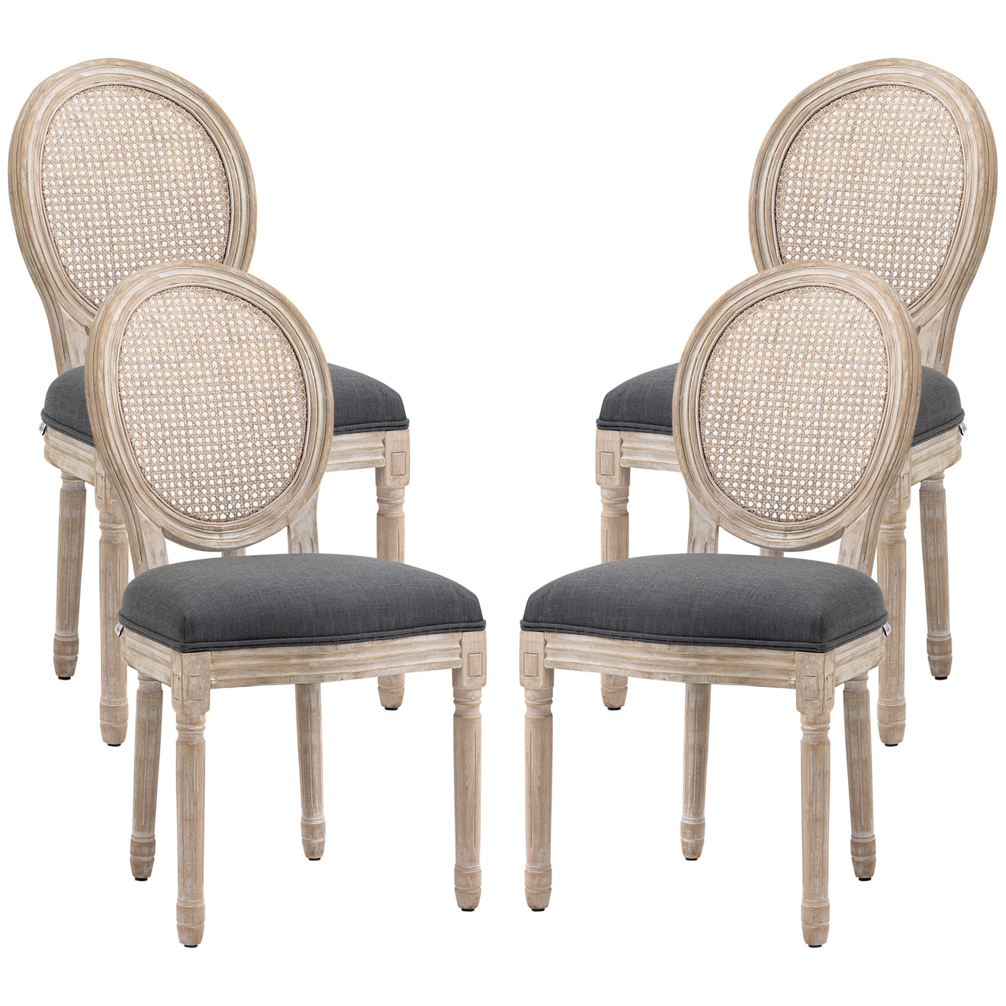 HOMCOM Lot de 4 chaises de Salle à Manger - Chaise de Salon médaillon Style Louis XVI - Bois Massif sculpté, patiné