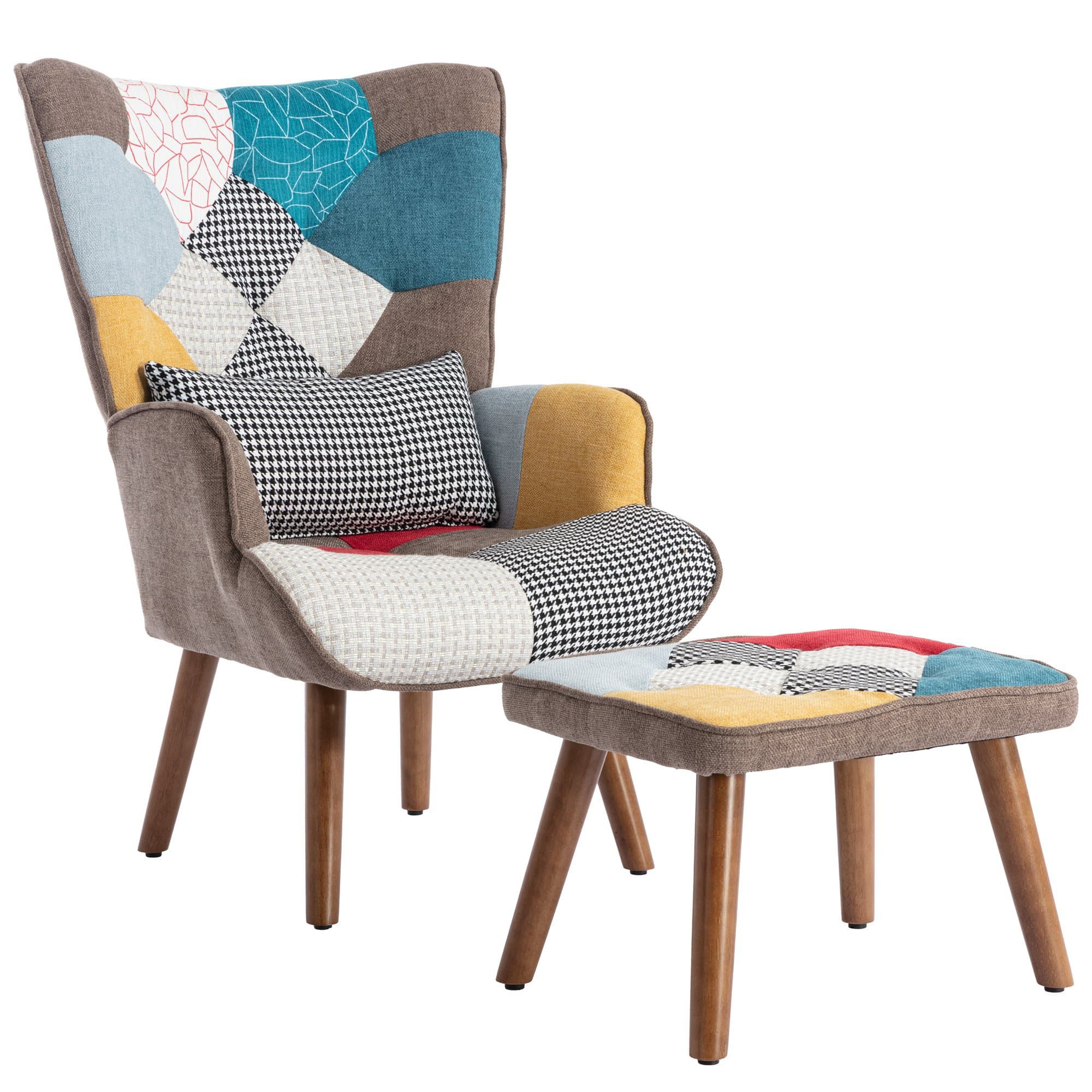 Chaise de Bureau avec Repose-pieds et Coussin en Bois de Noyer, Coloré