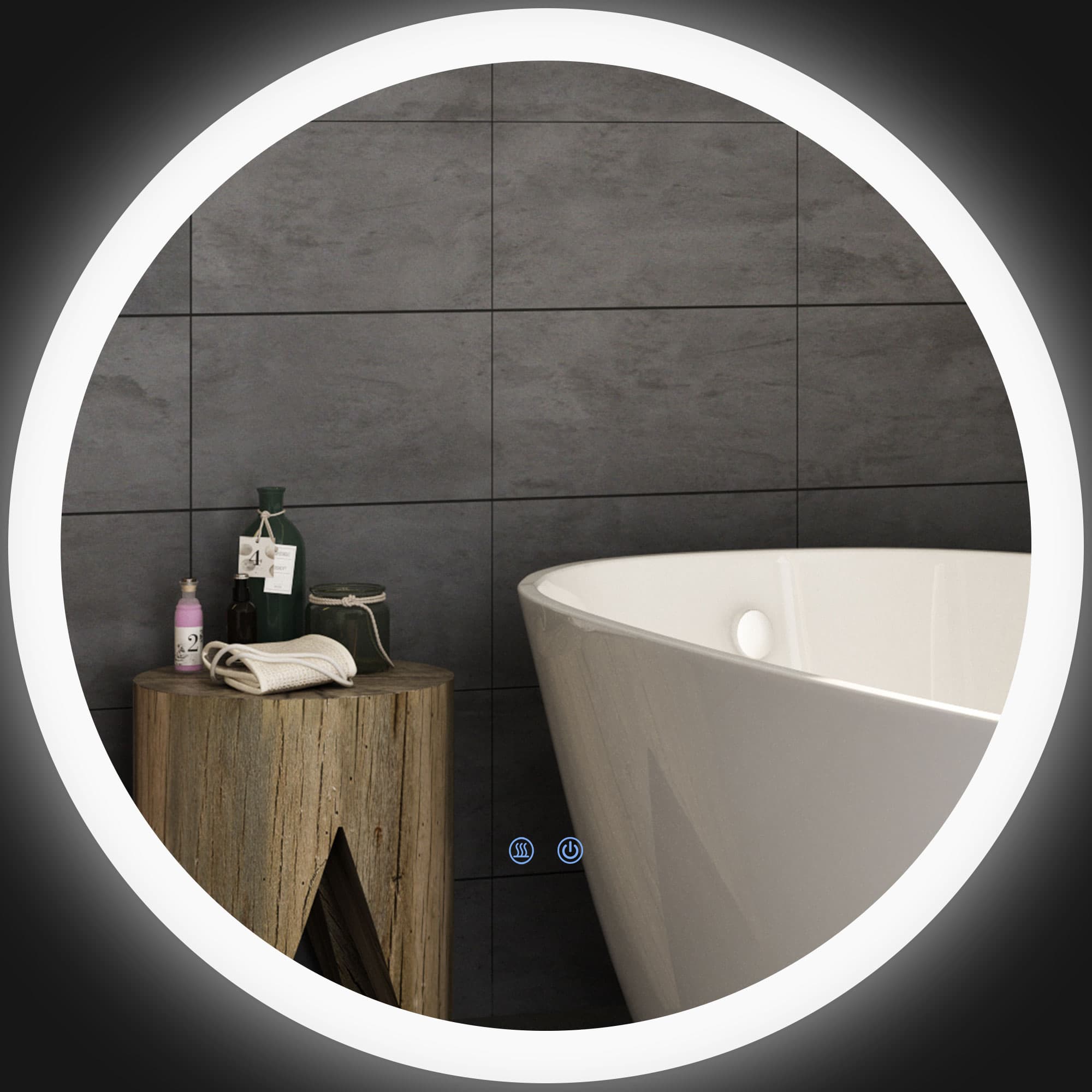 kleankin Miroir rond lumineux LED de salle de bain Ø 70 cm mural éclairage interrupteur tactile système antibuée 35W blanc argent
