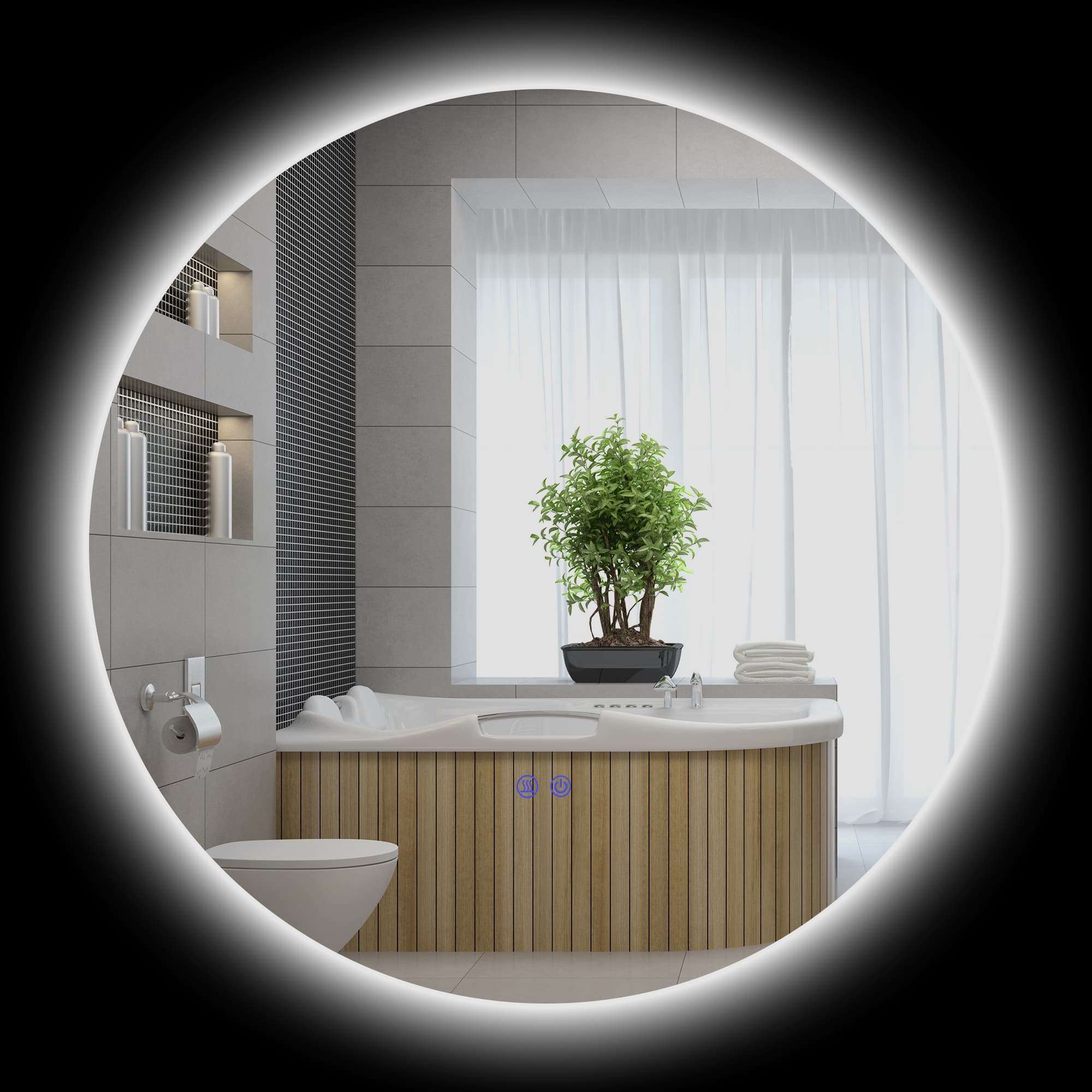 Kleankin Miroir Rond LED Salle de Bain Ø70cm Luminosité Tactile Antibuée Gris Aosom France