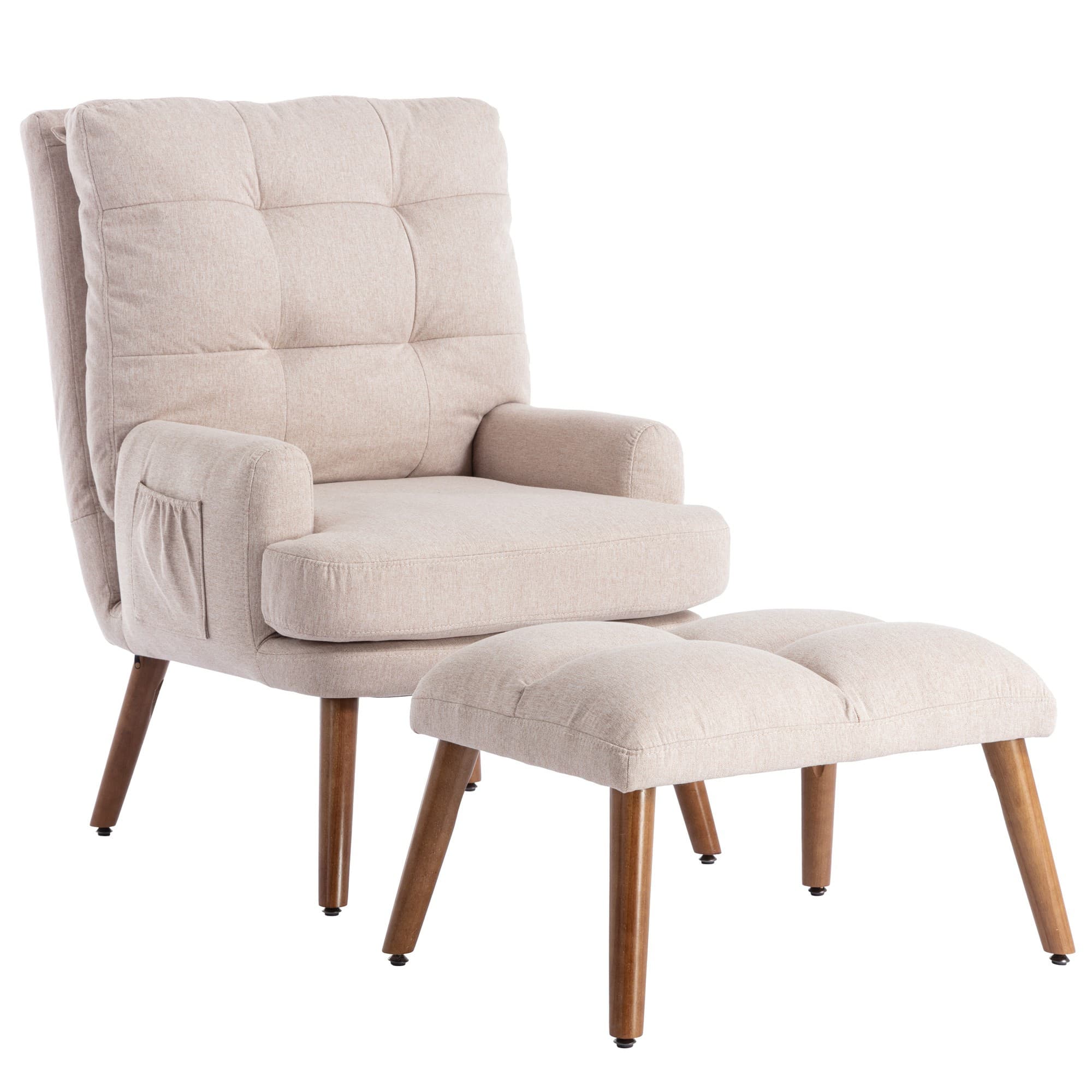 Fauteuil lounge avec repose-pieds, dossier réglable sur 10 niveaux, poche latérale et fonction relax, Blanc