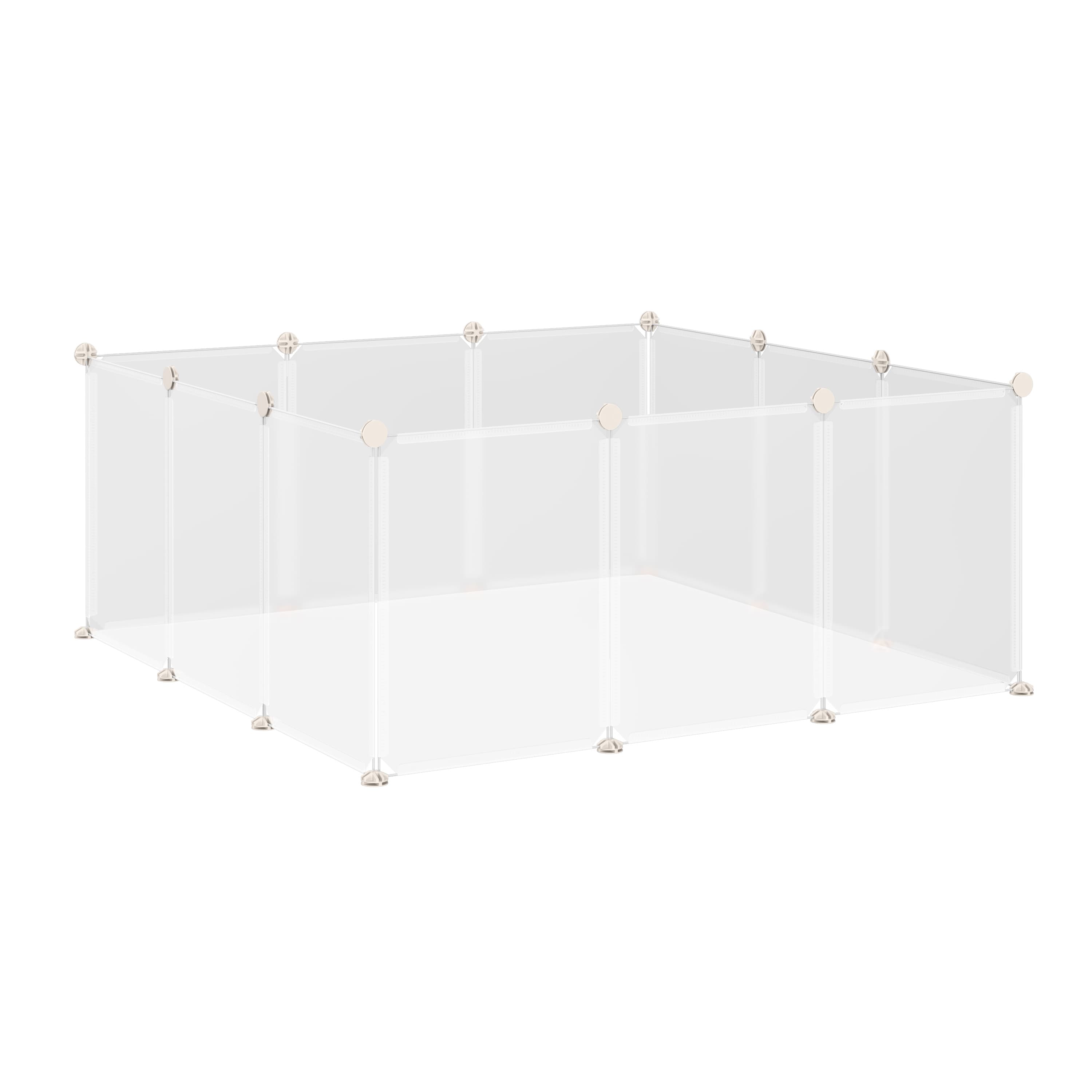 PawHut Enclos parc modulable pour petits animaux 12 panneaux pour lapin, hamster, chiot, cochon 105 x 105 x 45 cm blanc