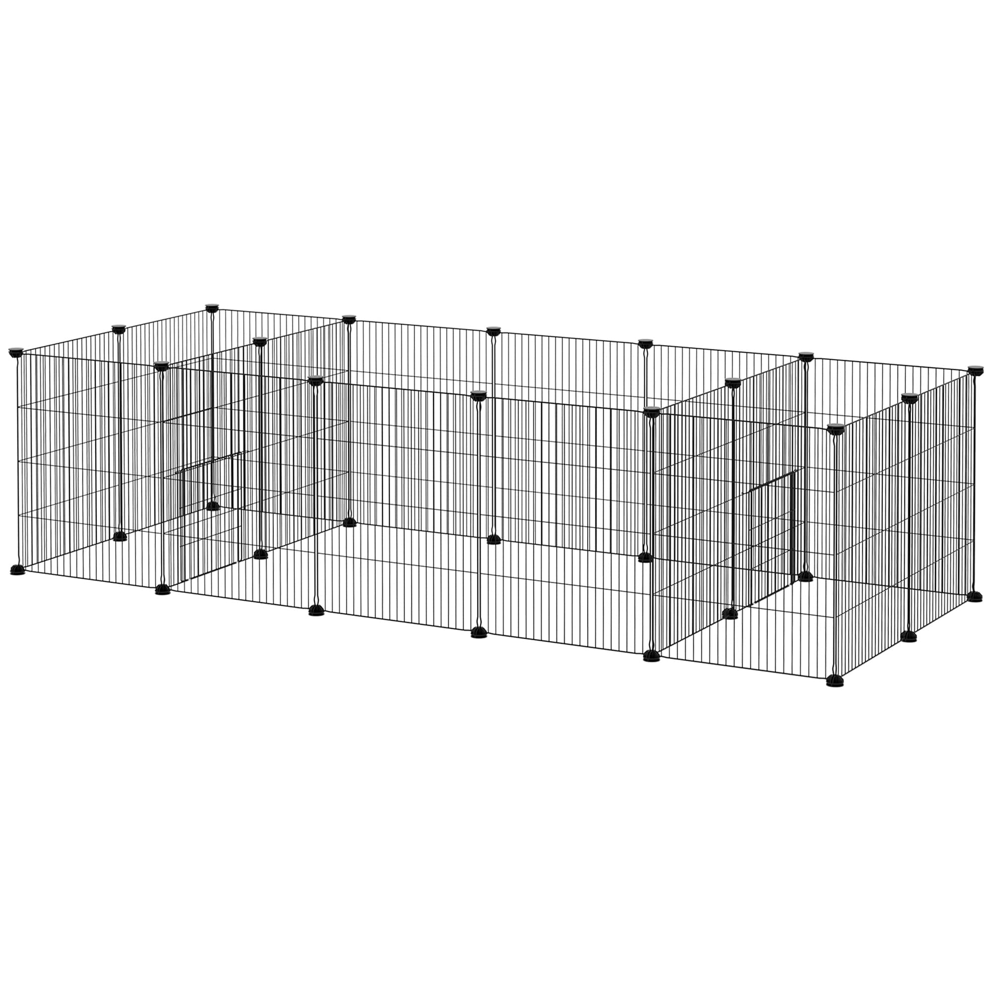 PawHut Lot de 2 enclos parc modulable pour petits animaux lapins rongeurs chiots 36 panneaux en fil d'acier 4 portes noir